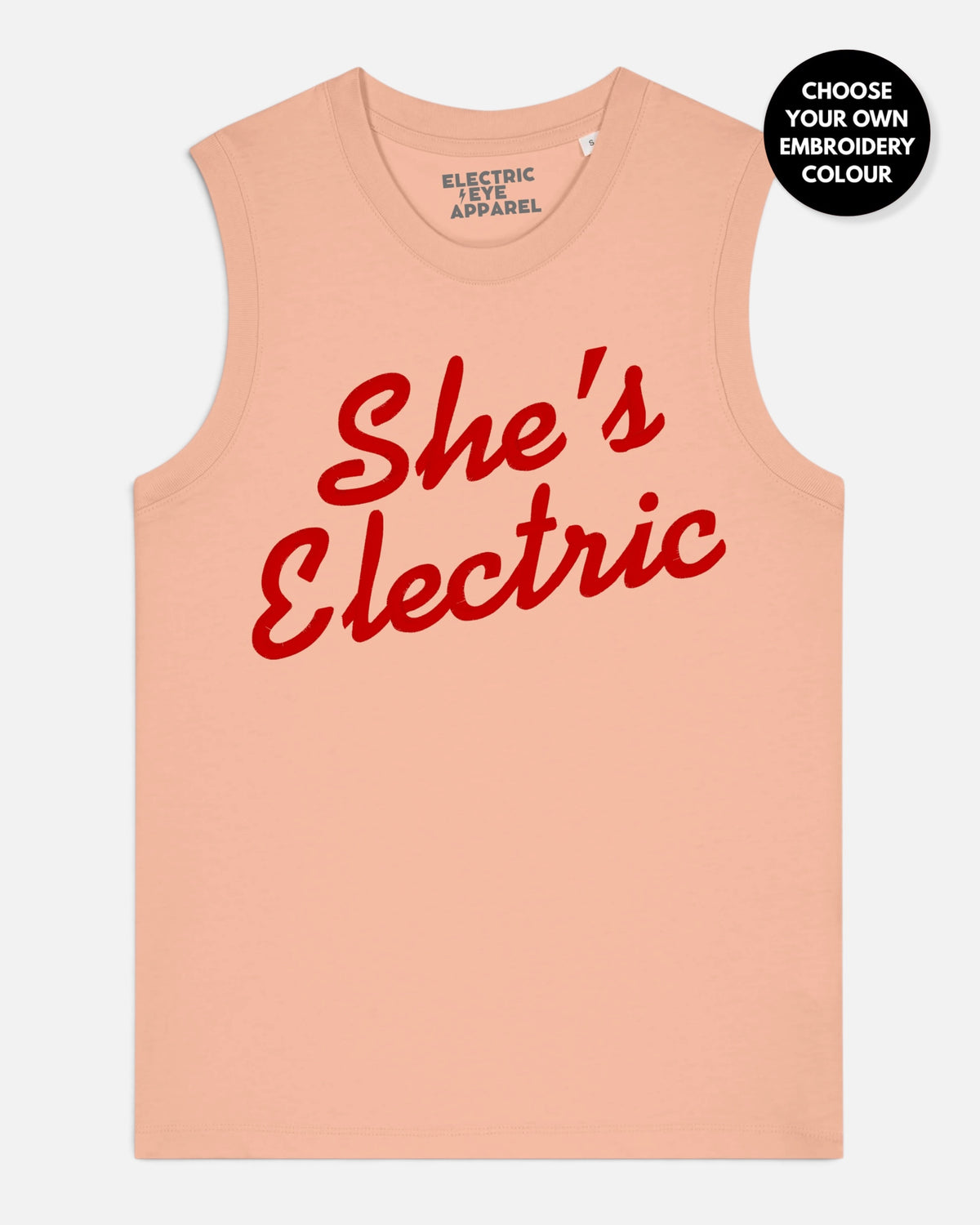 Women's 'SHE'S ELECTRIC' embroidered women's organic cotton 'Mia' tank top