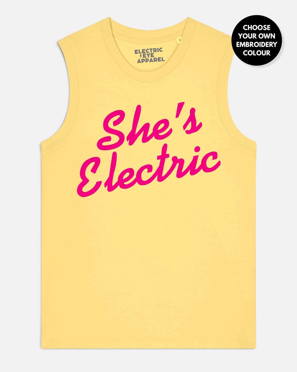 Women's 'SHE'S ELECTRIC' embroidered women's organic cotton 'Mia' tank top