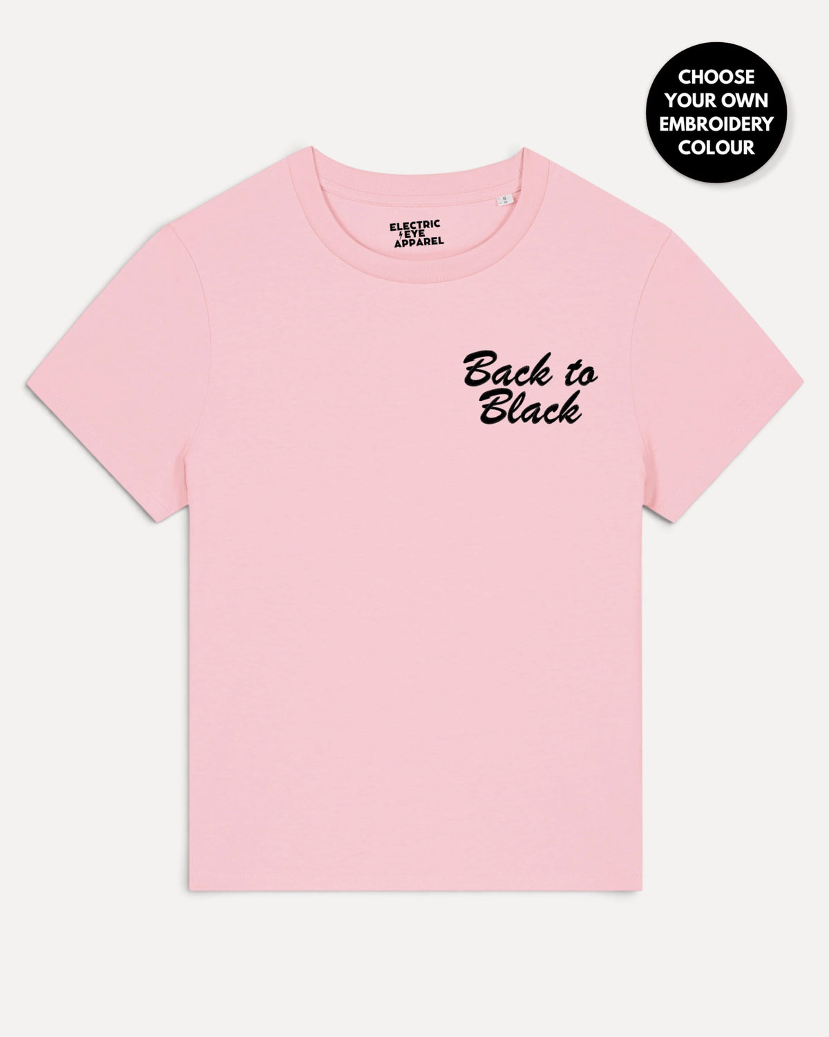 Women's 'BACK TO BLACK' left chest embroidered premium organic medium fit 'Muser' t-shirt