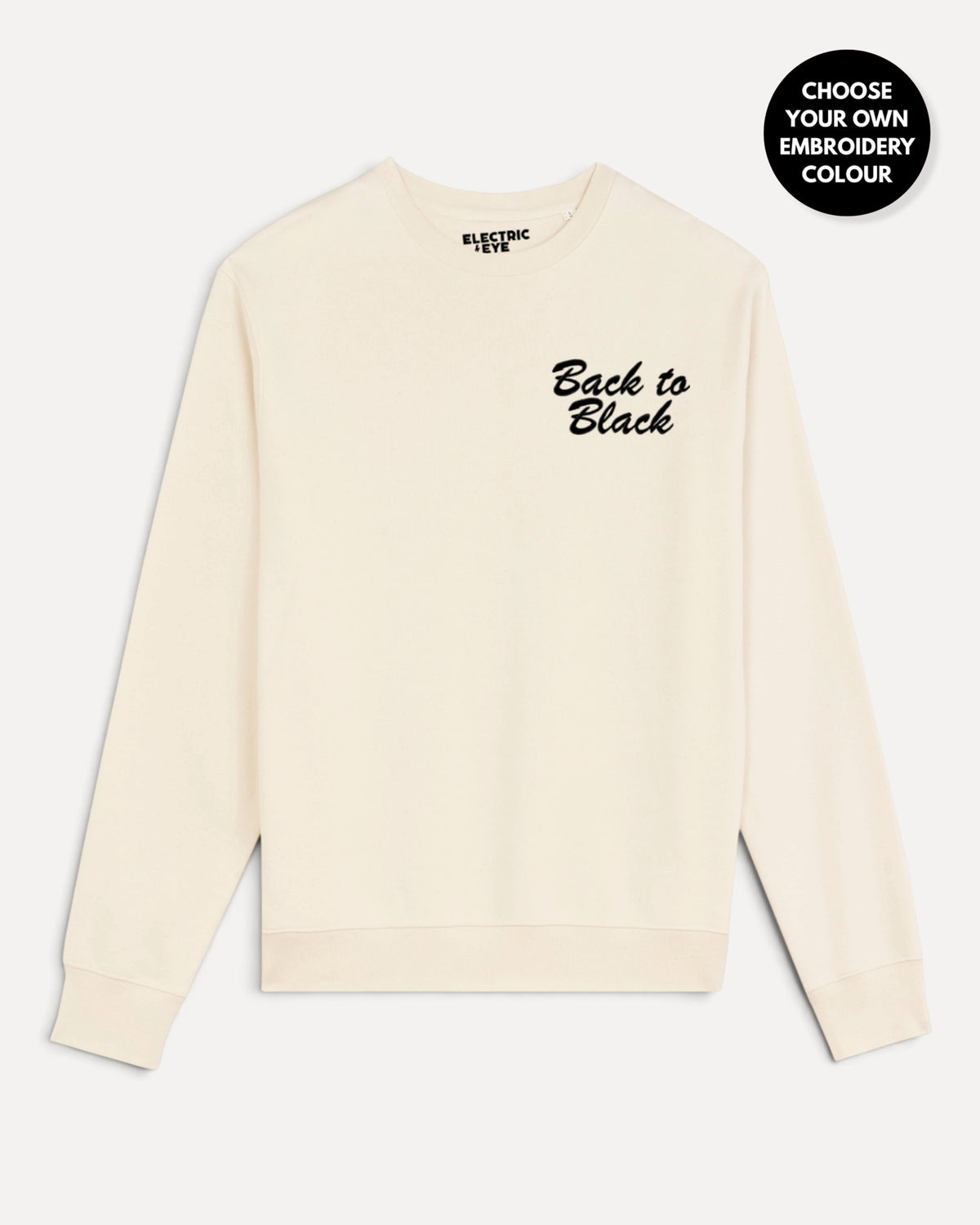 Women's 'BACK TO BLACK' left chest embroidered premium organic cotton 'Matcher' sweatshirt - EXTENDED SIZING