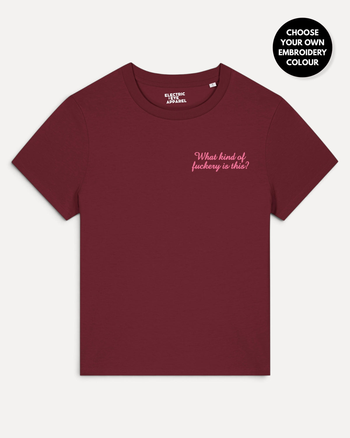 Women's 'WHAT KIND OF F CKERY IS THIS?' left chest embroidered premium organic medium fit 'Muser' t-shirt