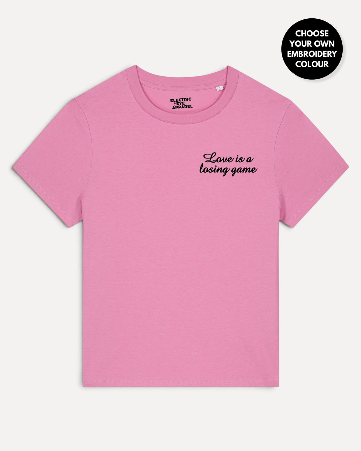 Women's 'LOVE IS A LOSING GAME' left chest embroidered premium organic medium fit 'Muser' t-shirt