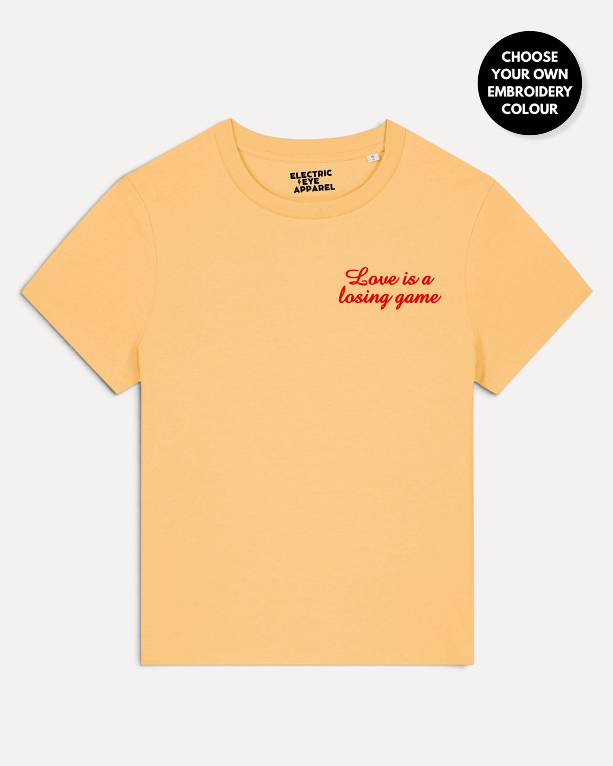Women's 'LOVE IS A LOSING GAME' left chest embroidered premium organic medium fit 'Muser' t-shirt