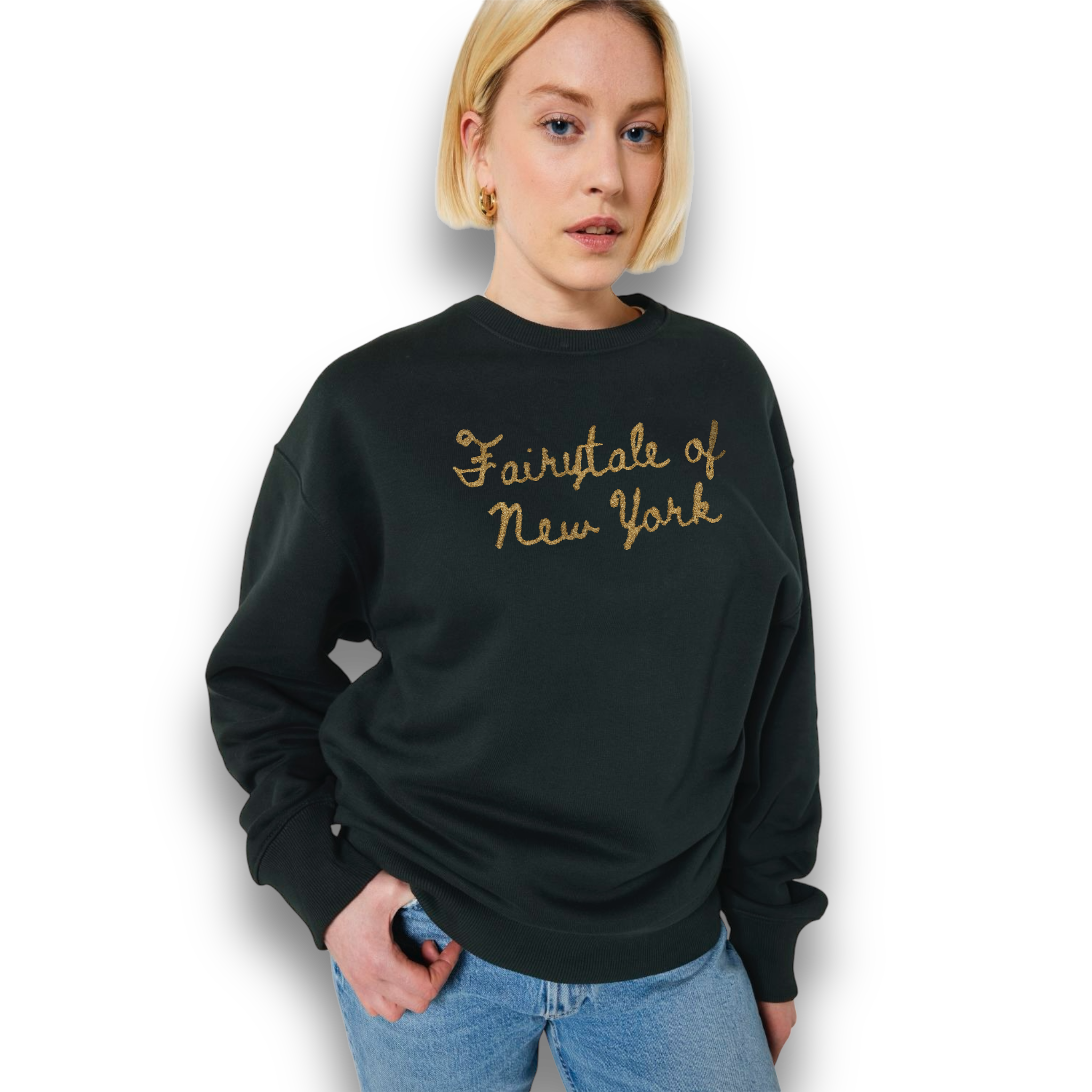 Limited Edition 'FAIRYTALE OF NEW YORK' glitter embroidered organic unisex oversized 'radder' sweatshirt