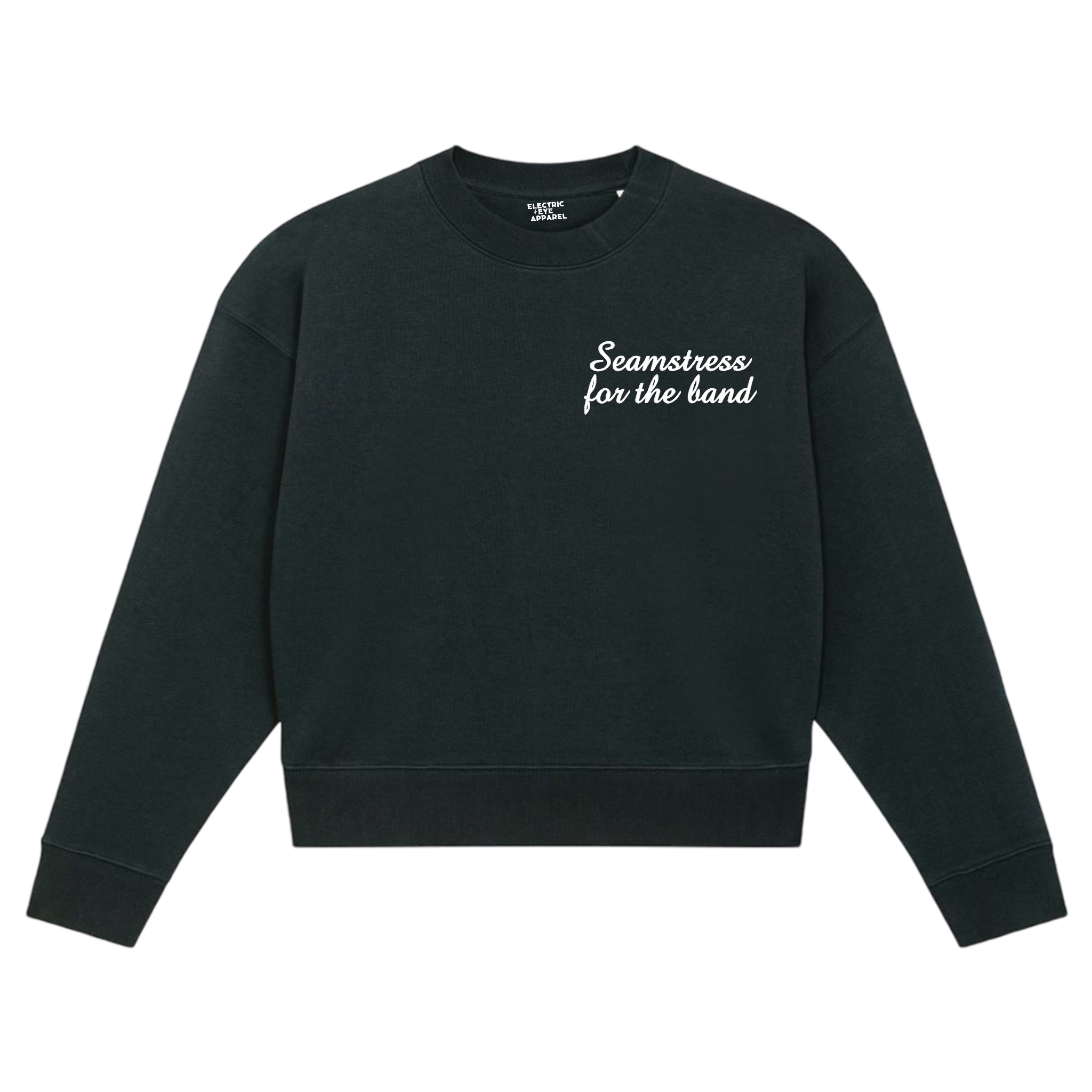 'SEAMSTRESS FOR THE BAND' left chest embroidered women's organic 'cropster' sweatshirt - inspired by Elton John, Tiny Dancer