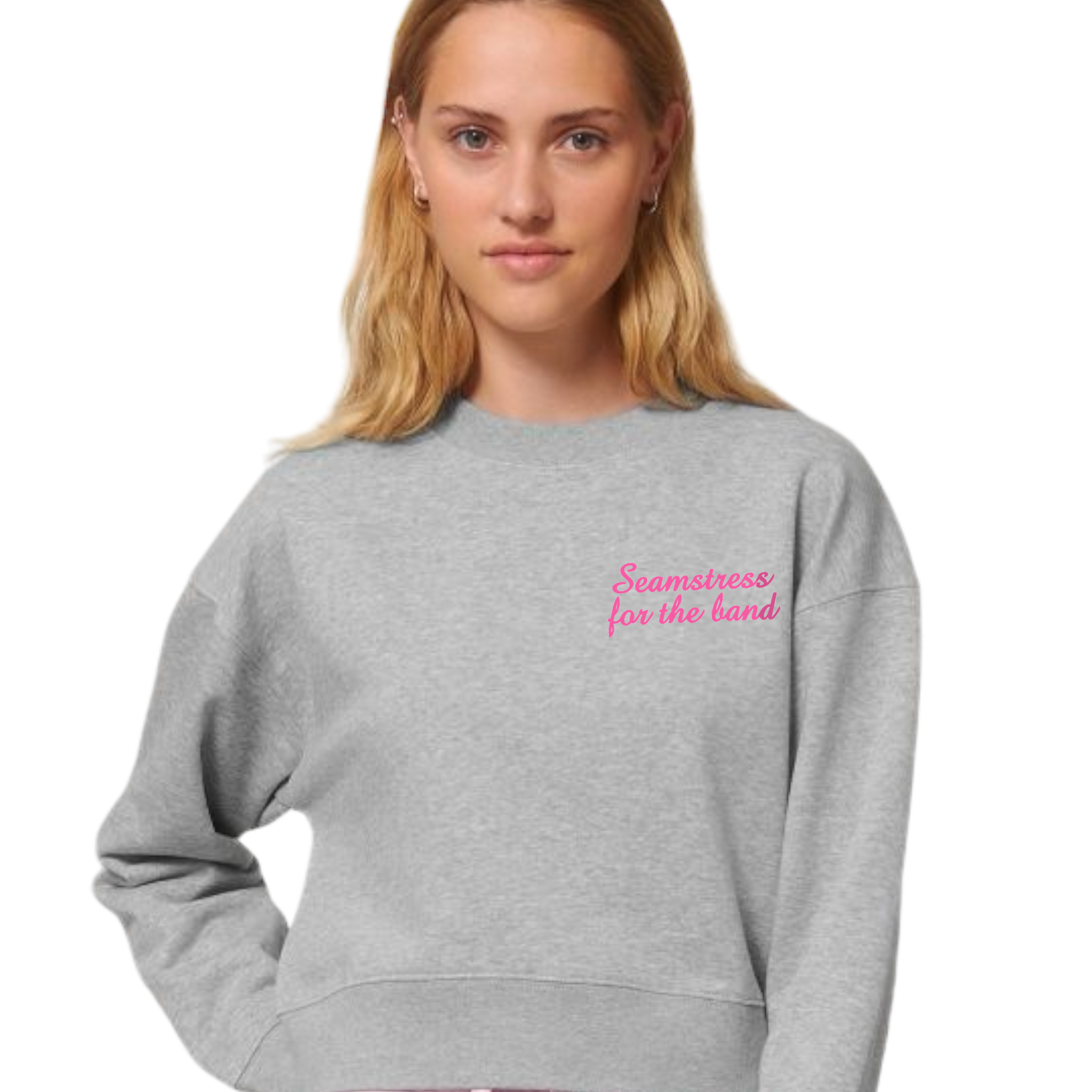 'SEAMSTRESS FOR THE BAND' left chest embroidered women's organic 'cropster' sweatshirt - inspired by Elton John, Tiny Dancer