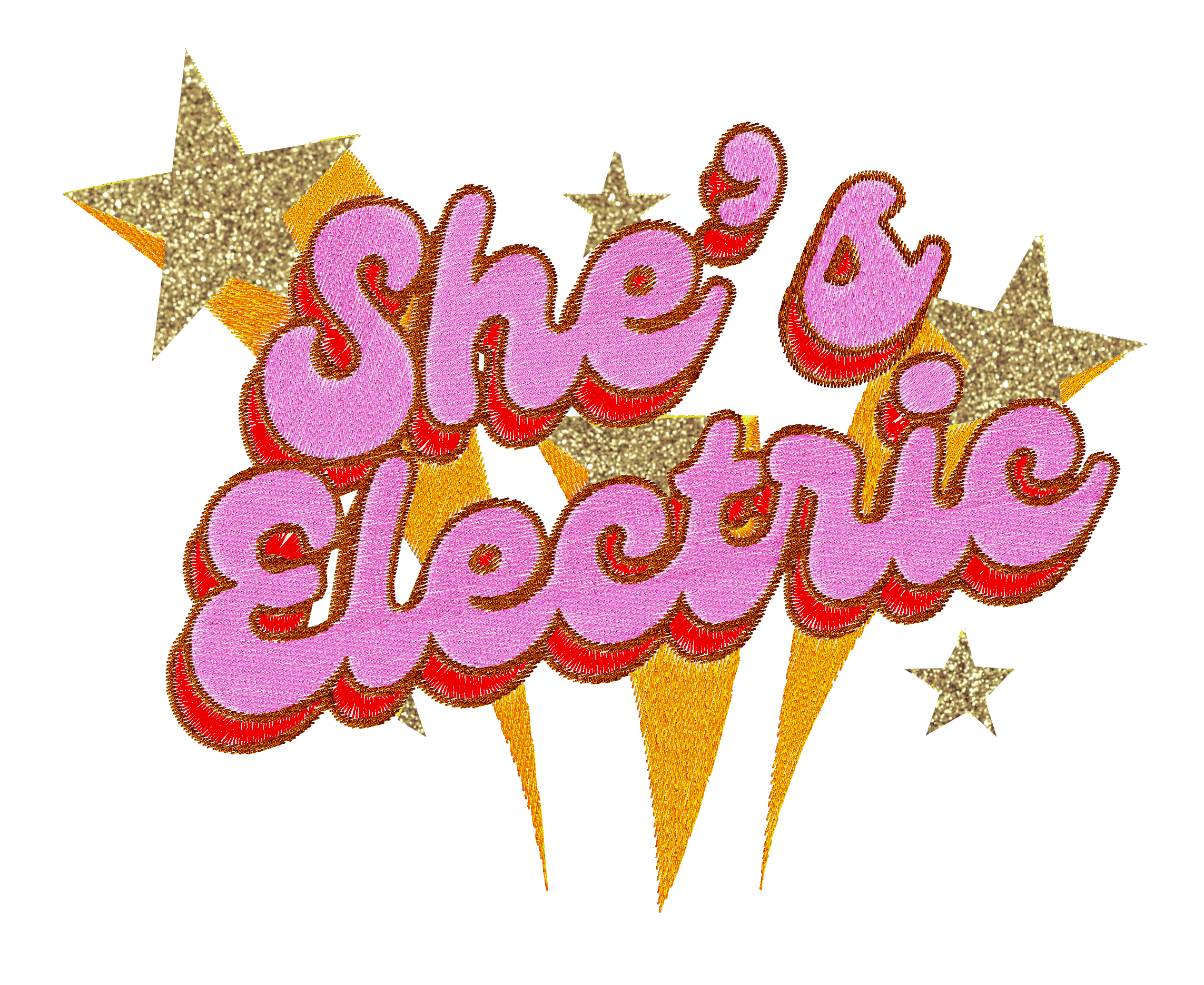'SHE'S ELECTRIC' 70s Glam embroidered premium organic iconic women's 'Muser' t-shirt with glitter embroidery - Inspired by Oasis