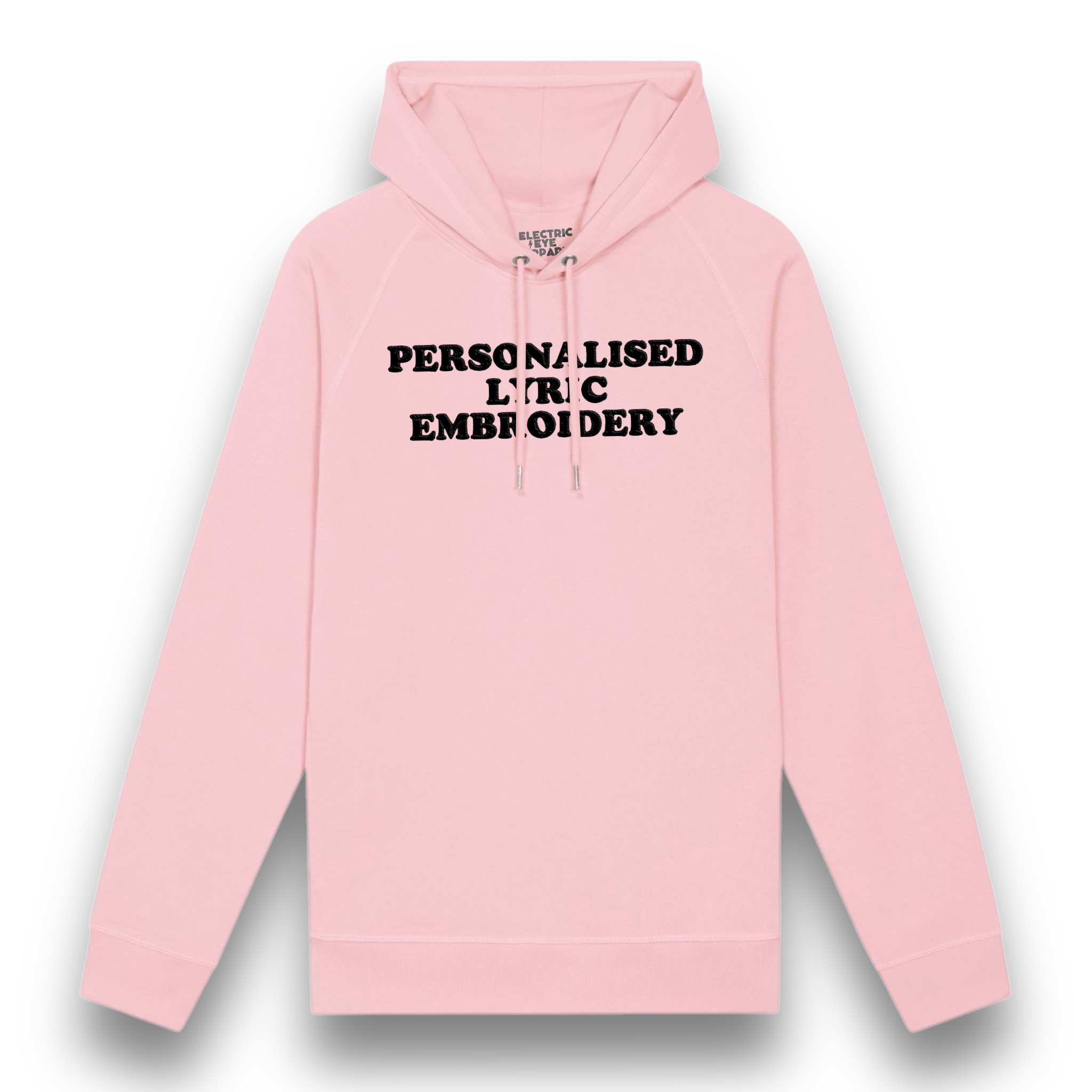 Personalised Lyric Centre Chest Embroidered premium organic unisex side pocket 'Sider' hoodie - choose your own lyrics, font and thread colour