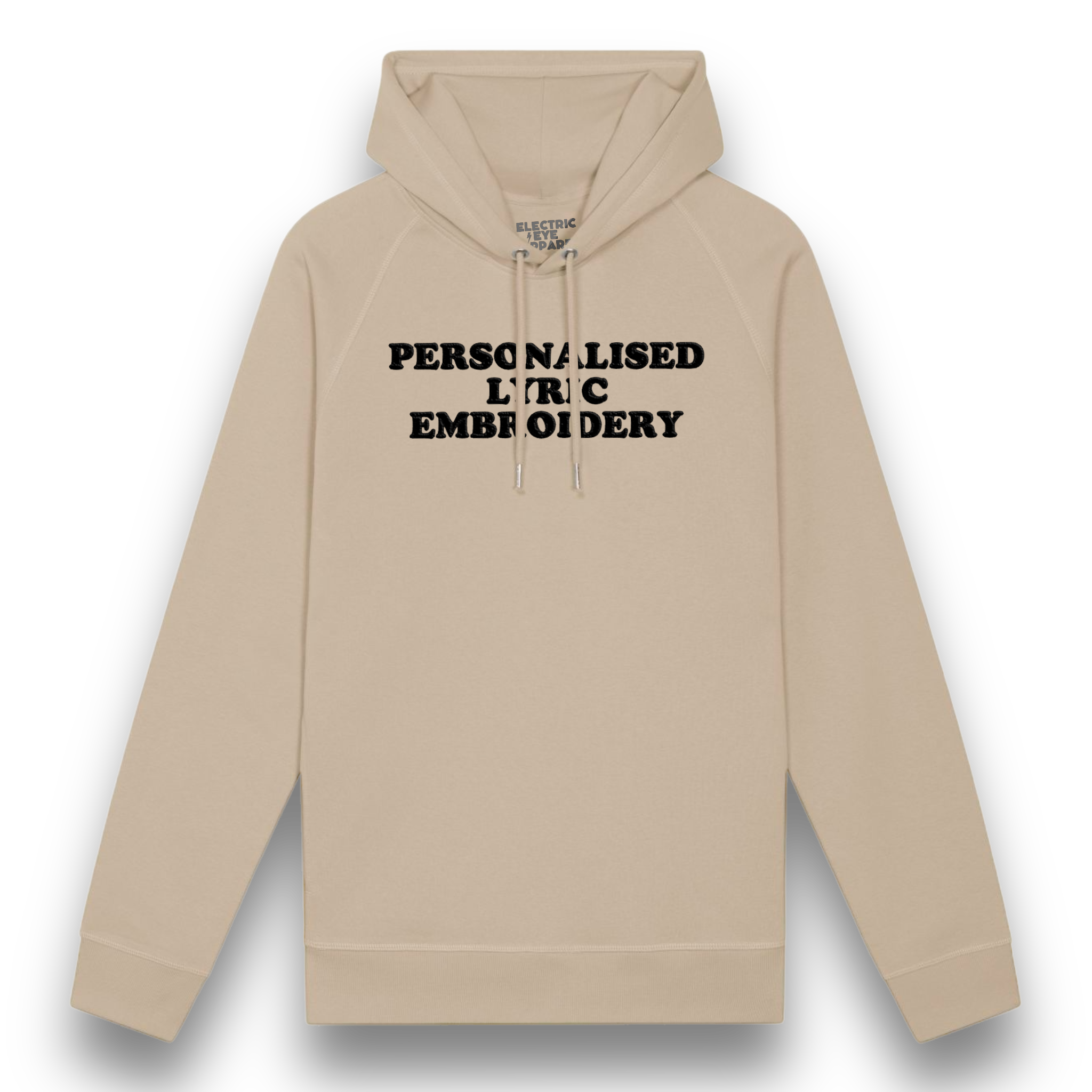 Personalised Lyric Centre Chest Embroidered premium organic unisex side pocket 'Sider' hoodie - choose your own lyrics, font and thread colour