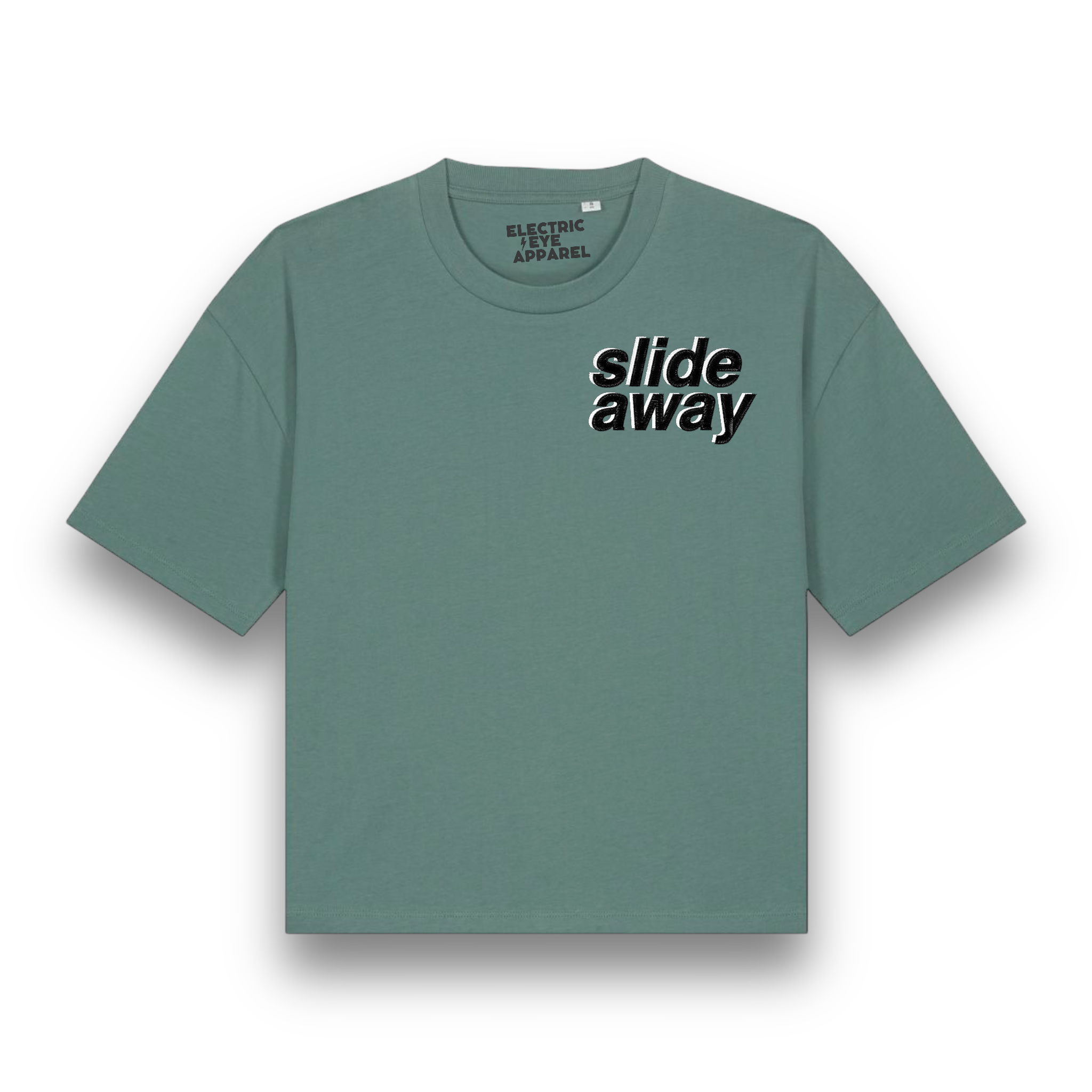 'SLIDE AWAY' left chest embroidered premium organic iconic women's boxy 'nova' t-shirt - inspired by Oasis