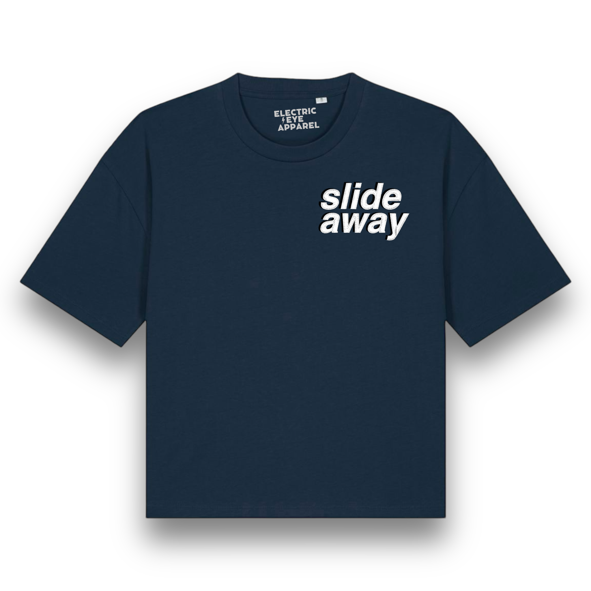 'SLIDE AWAY' left chest embroidered premium organic iconic women's boxy 'nova' t-shirt - inspired by Oasis