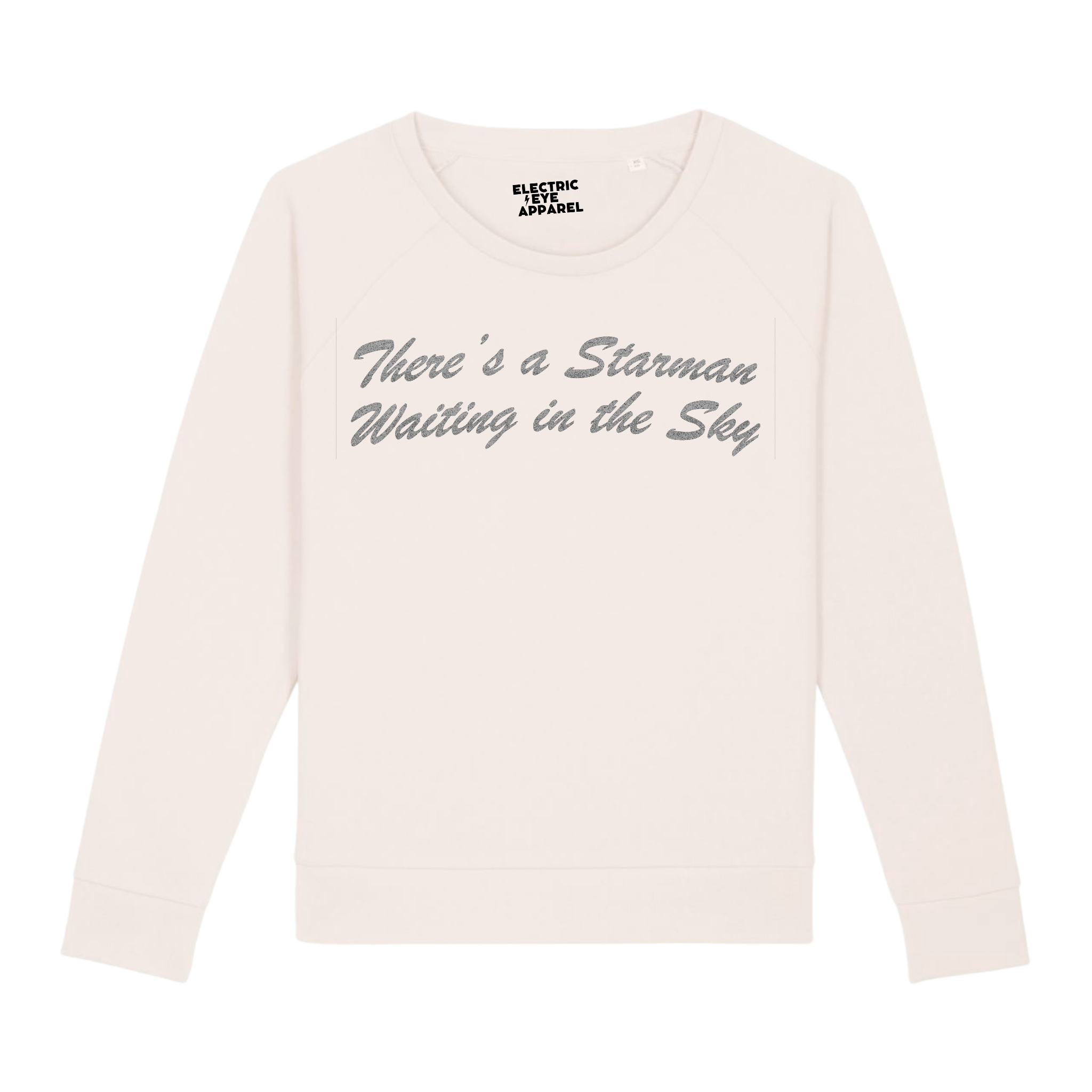 'THERE'S A STARMAN WAITING IN THE SKY' glitter embroidered organic relaxed fit women's raglan 'dazzler' sweatshirt - inspired by David Bowie