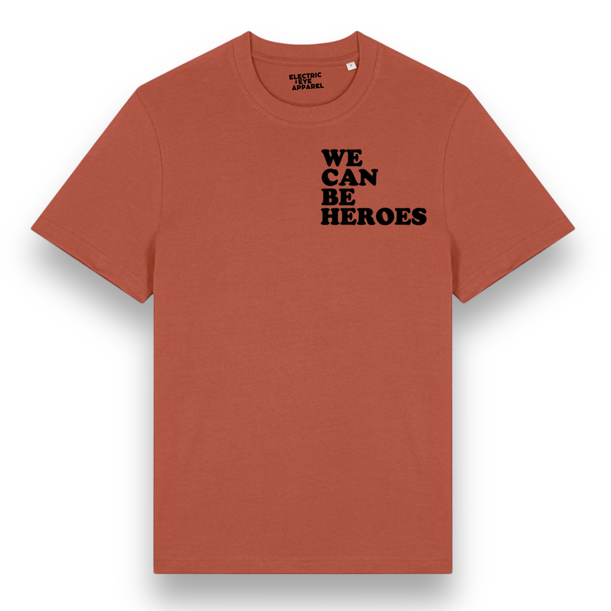 'WE CAN BE HEROES' bold left chest embroidered premium organic unisex heavy 'sparker 2.0' t-shirt - inspired by David Bowie