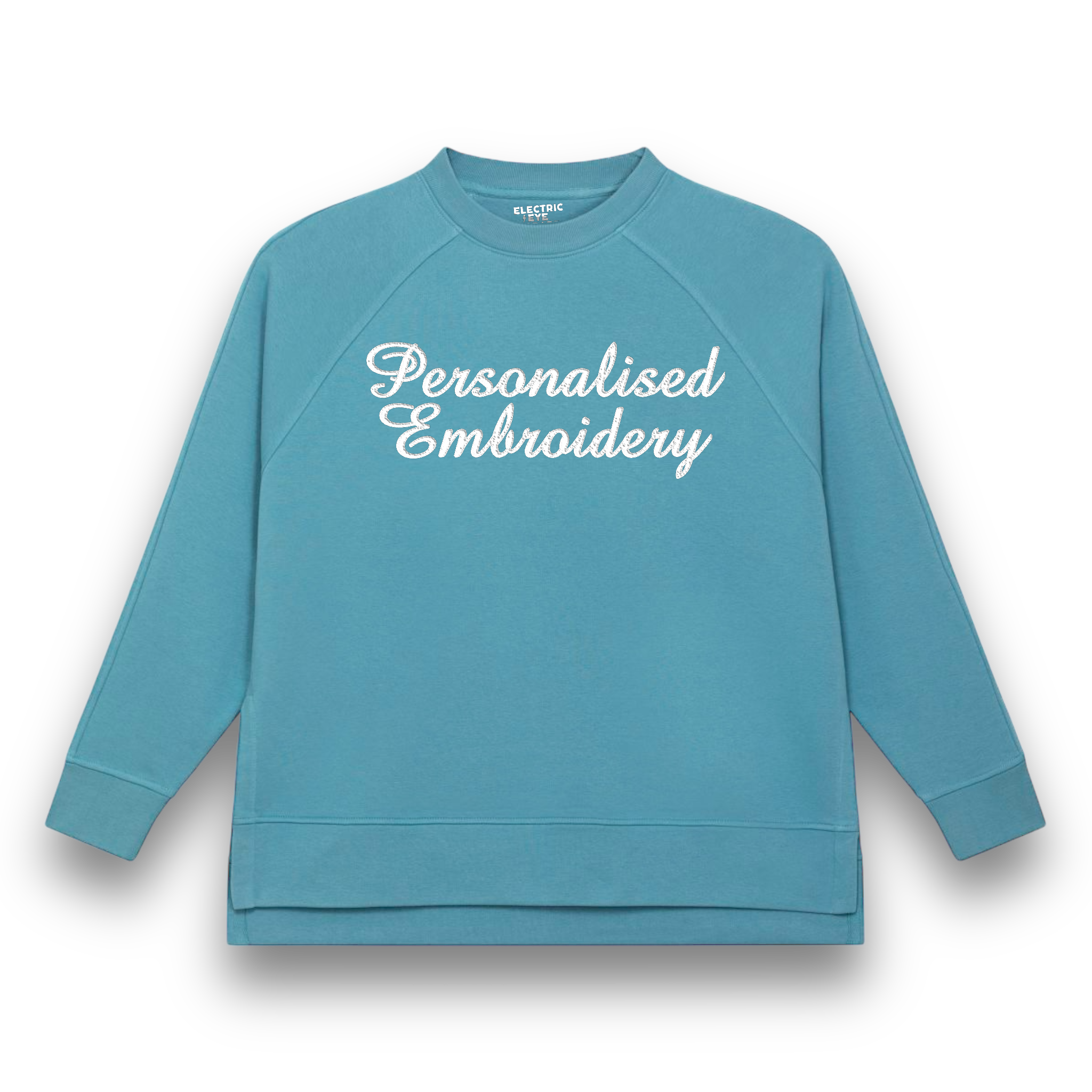 Personalised Lyric Centre Chest Embroidered premium organic women's oversized raglan sleeve side slit 'Wilder' sweatshirt - choose your own lyrics, font and thread colour