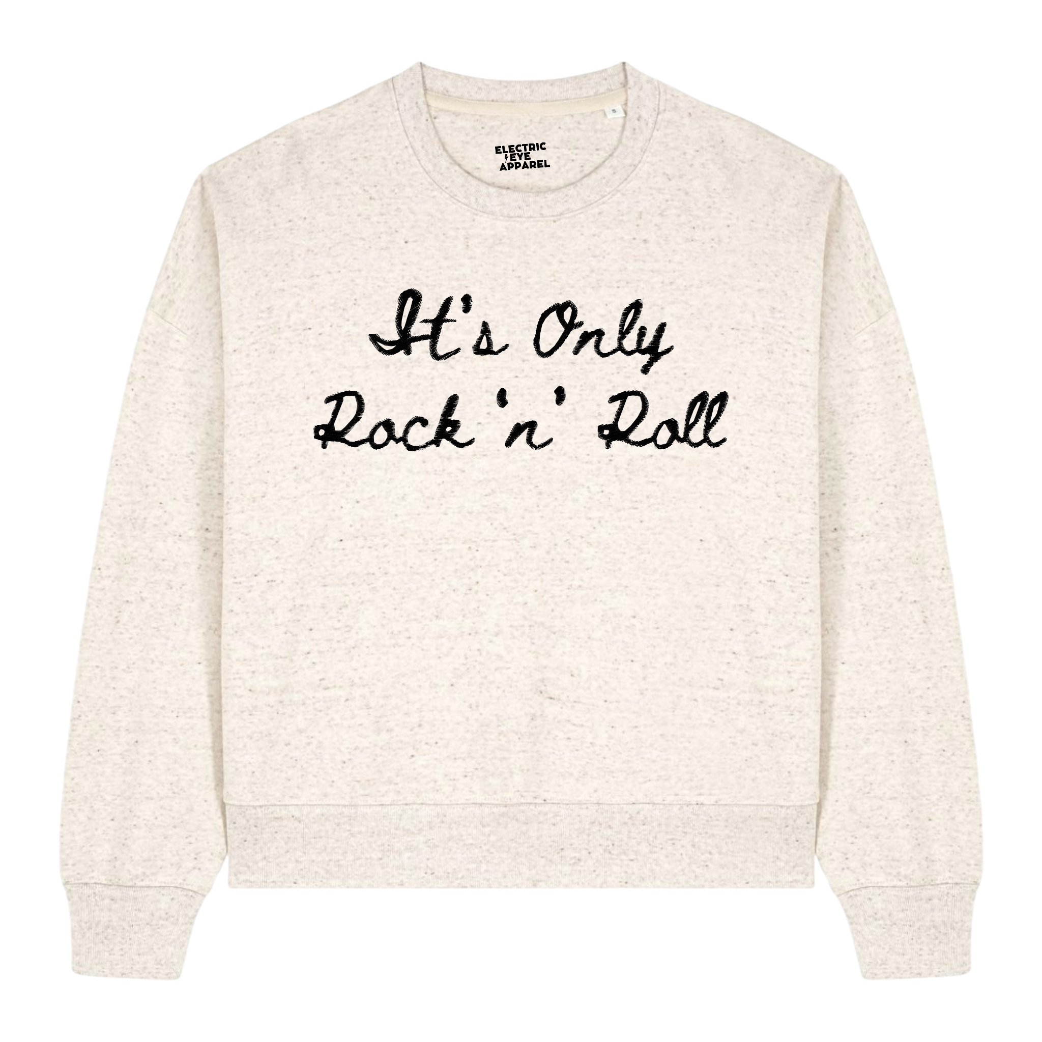 'IT'S ONLY ROCK 'N' ROLL' embroidered organic women's cropped crew neck sweatshirt - inspired by The Rolling Stones