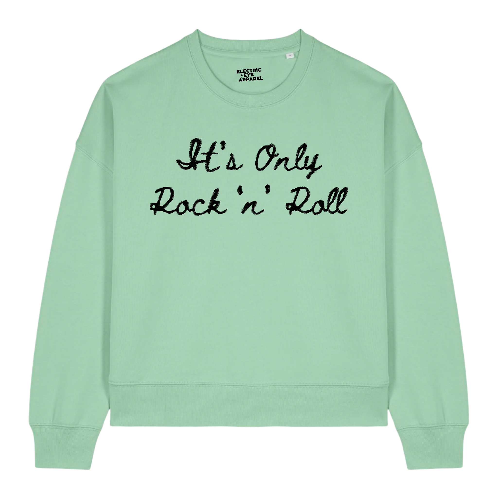 'IT'S ONLY ROCK 'N' ROLL' embroidered organic women's cropped crew neck sweatshirt - inspired by The Rolling Stones