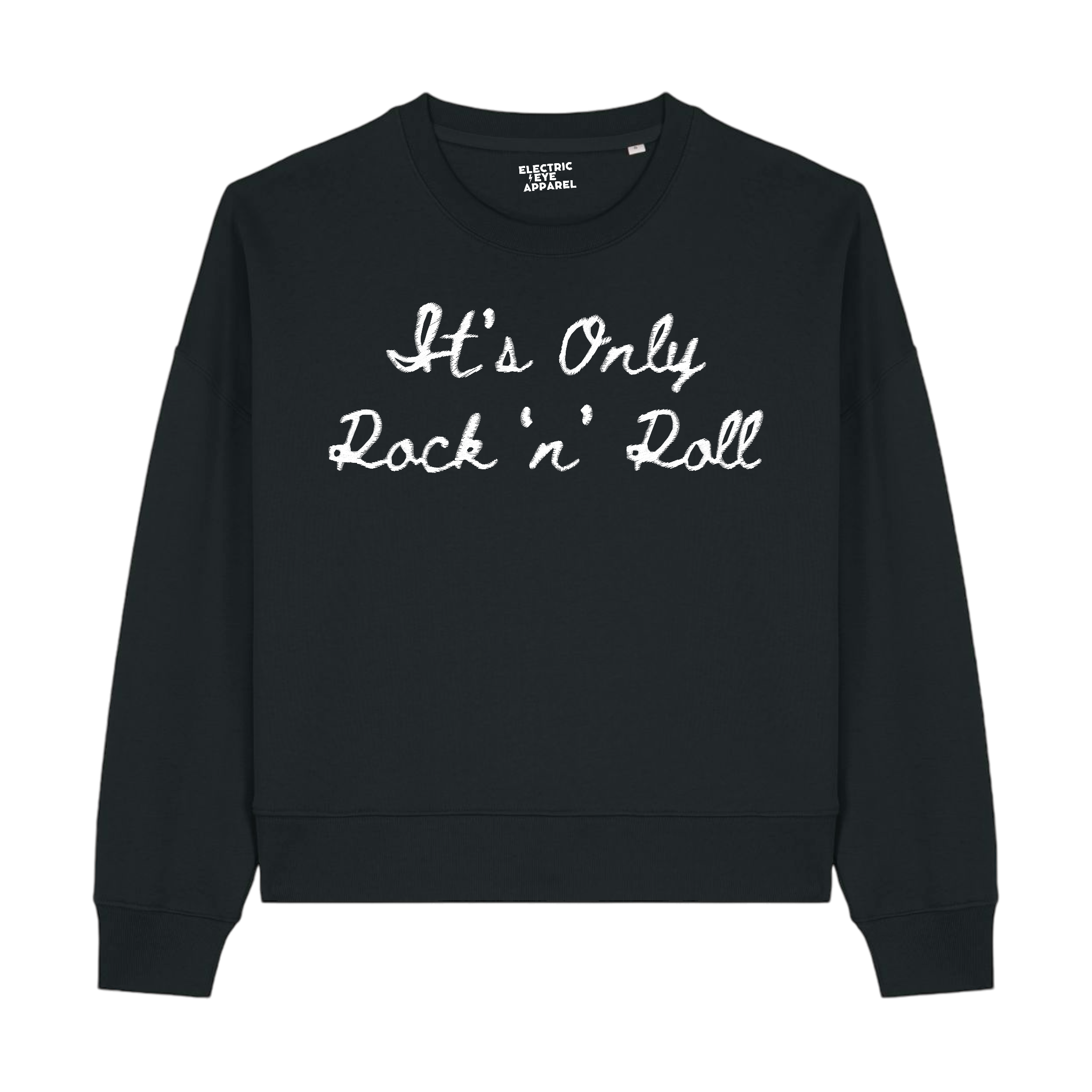 'IT'S ONLY ROCK 'N' ROLL' embroidered organic women's cropped crew neck sweatshirt - inspired by The Rolling Stones