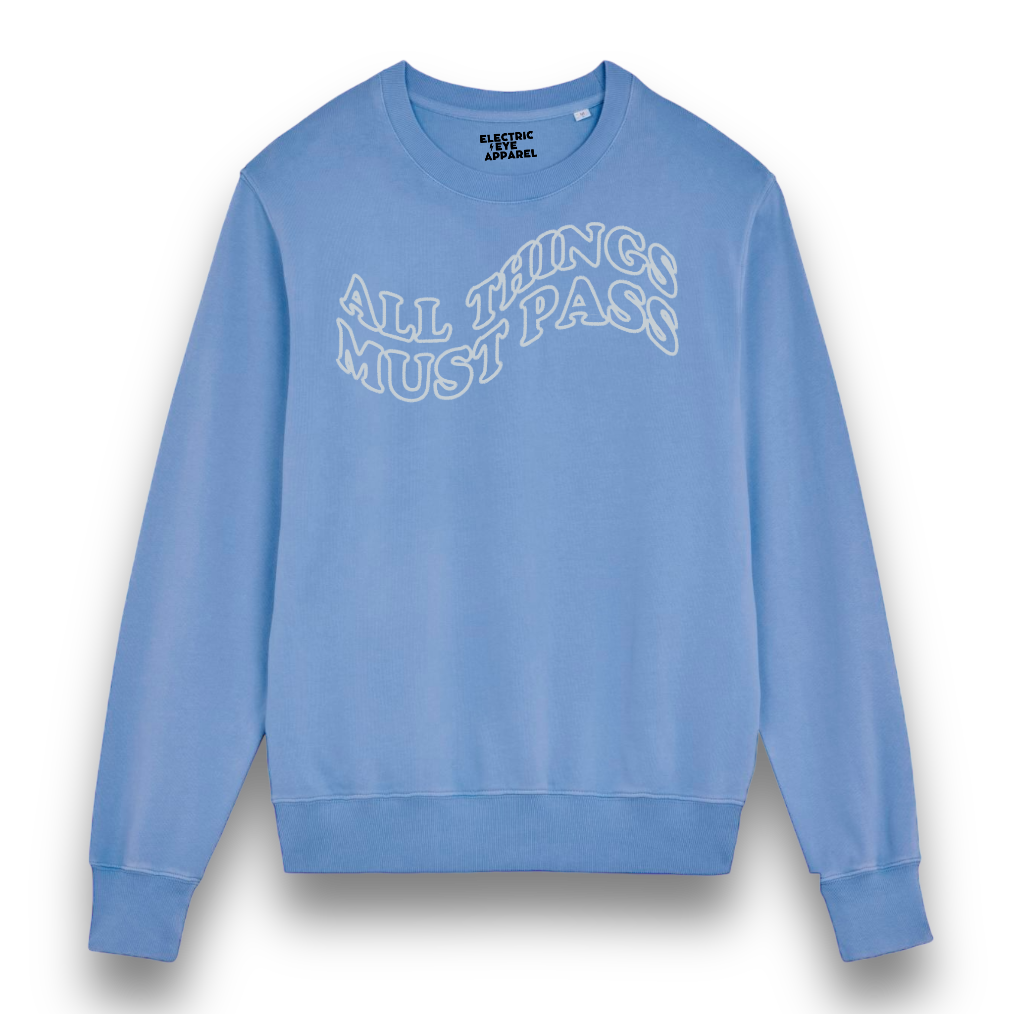 'ALL THINGS MUST PASS' embroidered organic unisex 'matcher' vintage aged sweatshirt - inspired by George Harrison