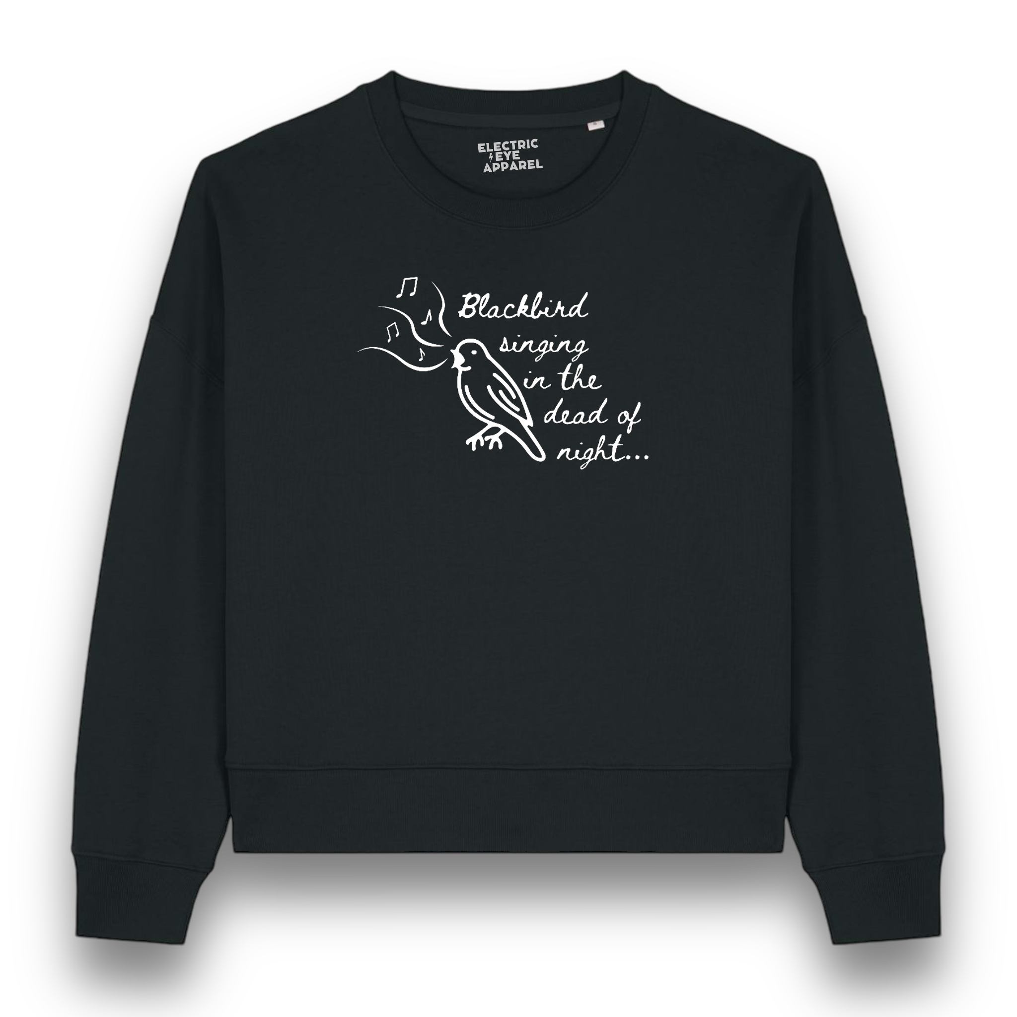 'BLACKBIRD SINGING' embroidered organic women's 90s dropped shoulder 'alma' sweatshirt - inspired by The Beatles