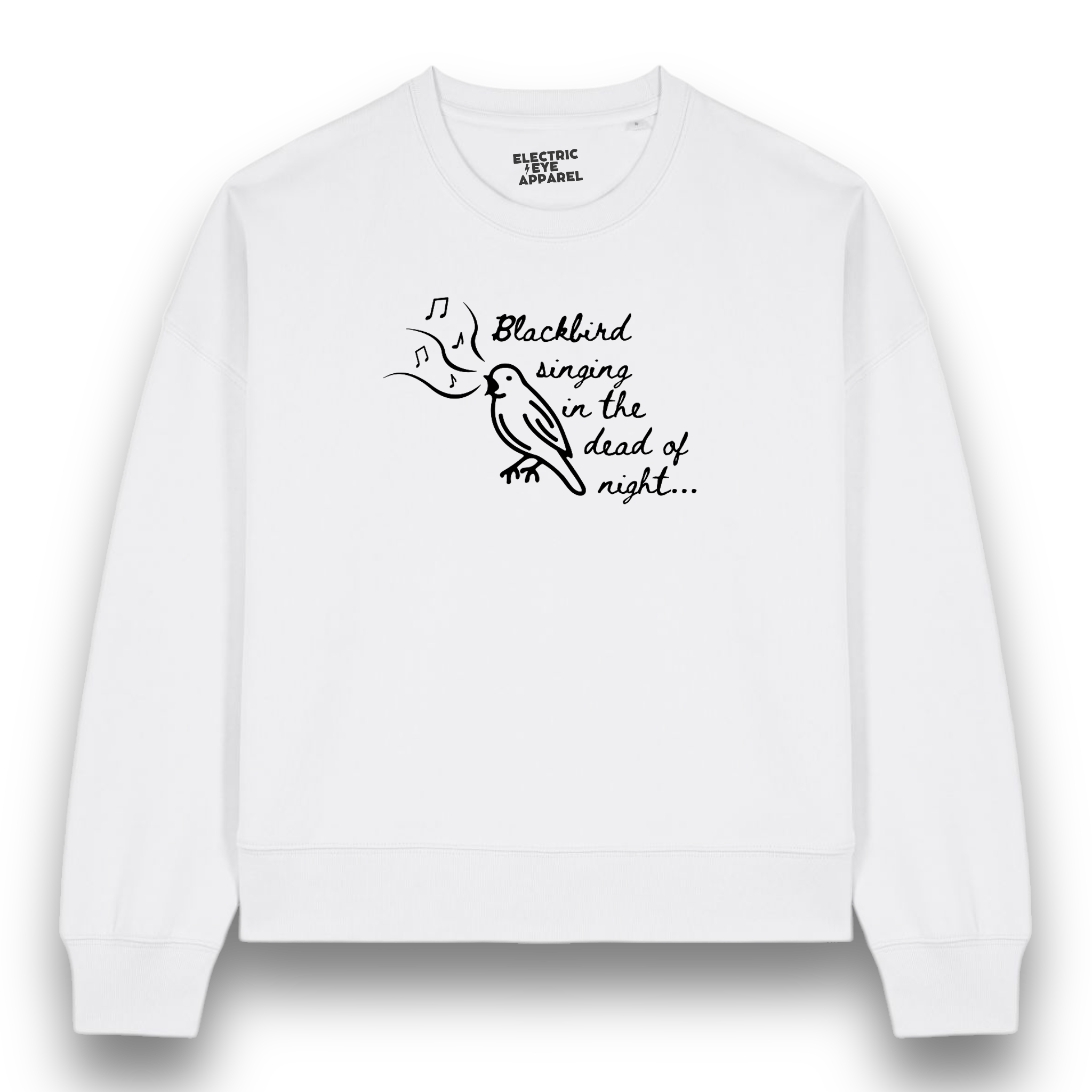 'BLACKBIRD SINGING' embroidered organic women's 90s dropped shoulder 'alma' sweatshirt - inspired by The Beatles