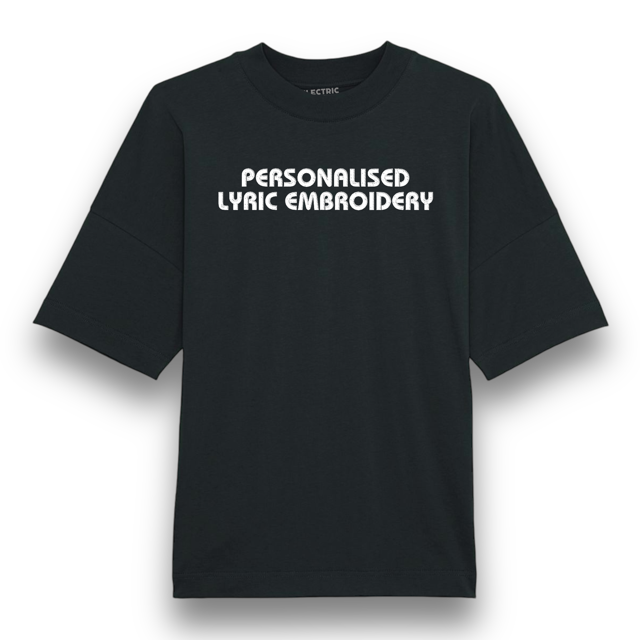 Personalised Lyric Centre Chest Embroidered premium organic iconic unisex heavy dropped shoulder 'Blaster' t-shirt - choose your own lyrics, font and thread colour