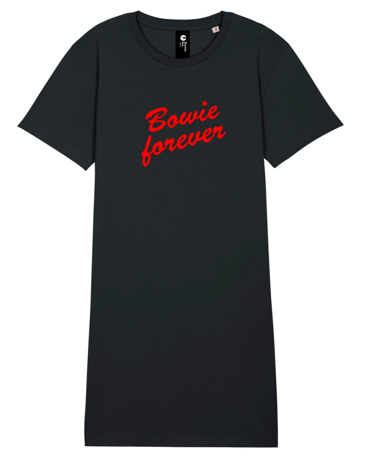 SAMPLE SALE 'BOWIE FOREVER' (WITH STAR DETAIL) EMBROIDERED WOMEN'S ORGANIC COTTON T-SHIRT DRESS (SIZE SMALL)