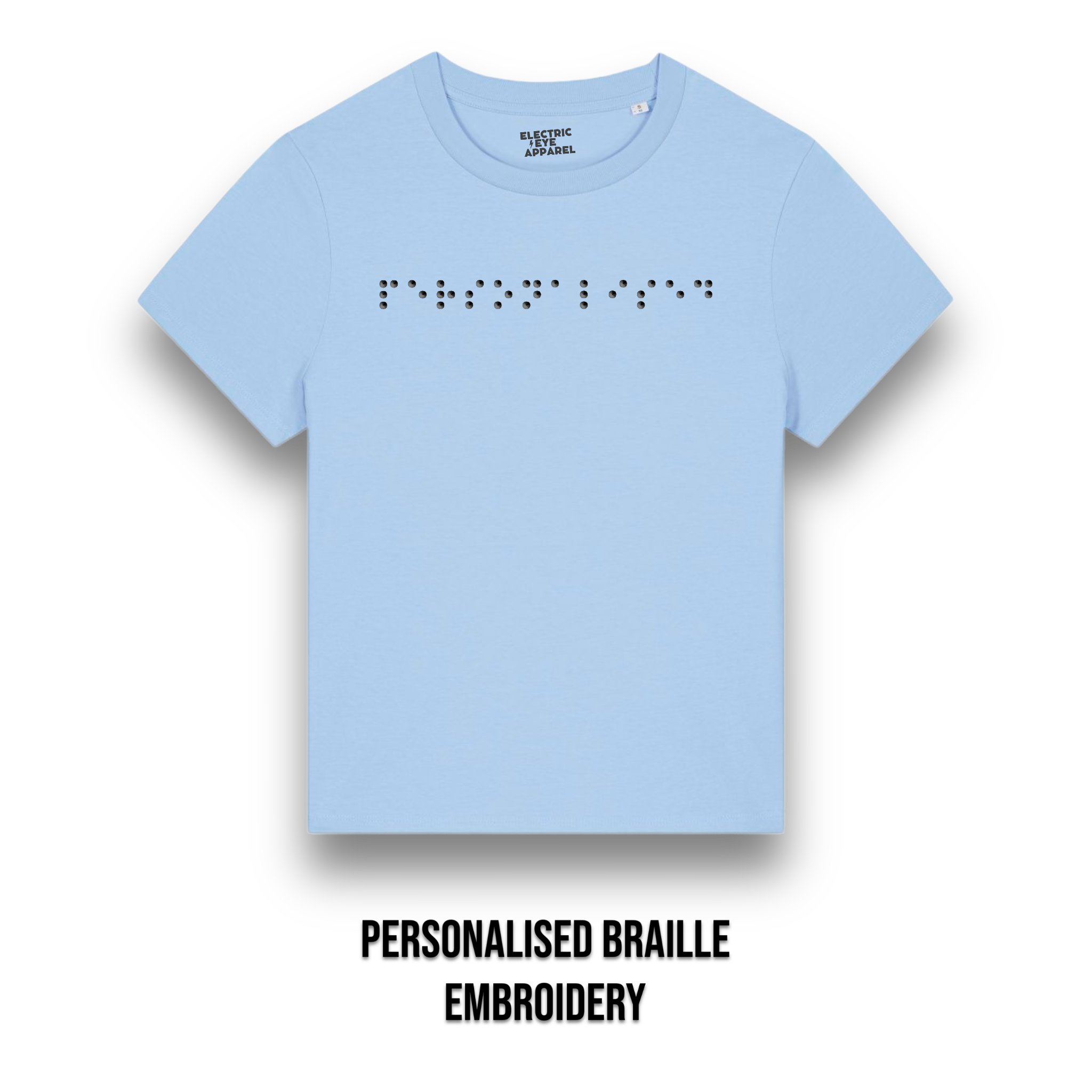 Personalised Braille Lyric Centre Chest Embroidered premium organic kids 'Mini Creator' t-shirt - convert lyrics to braille, choose your own thread colour