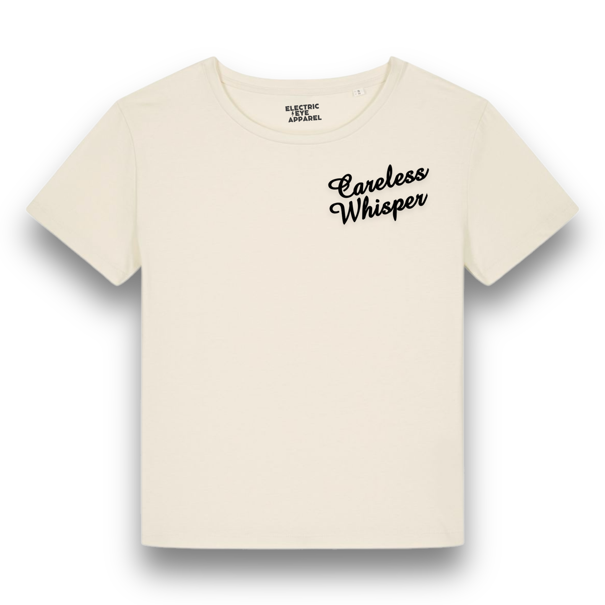'CARELESS WHISPER' left chest embroidered premium organic iconic mid-light women's 'Serena' t-shirt - inspired by George Michael