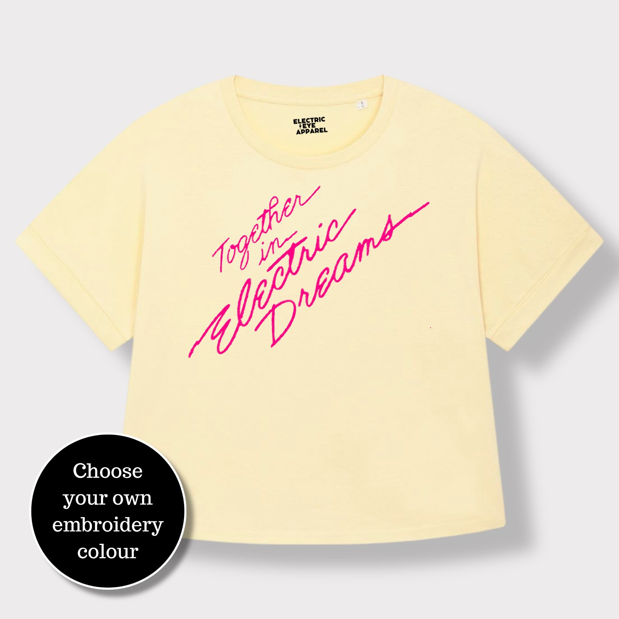 'TOGETHER IN ELECTRIC DREAMS' embroidered premium organic women's collider t-shirt