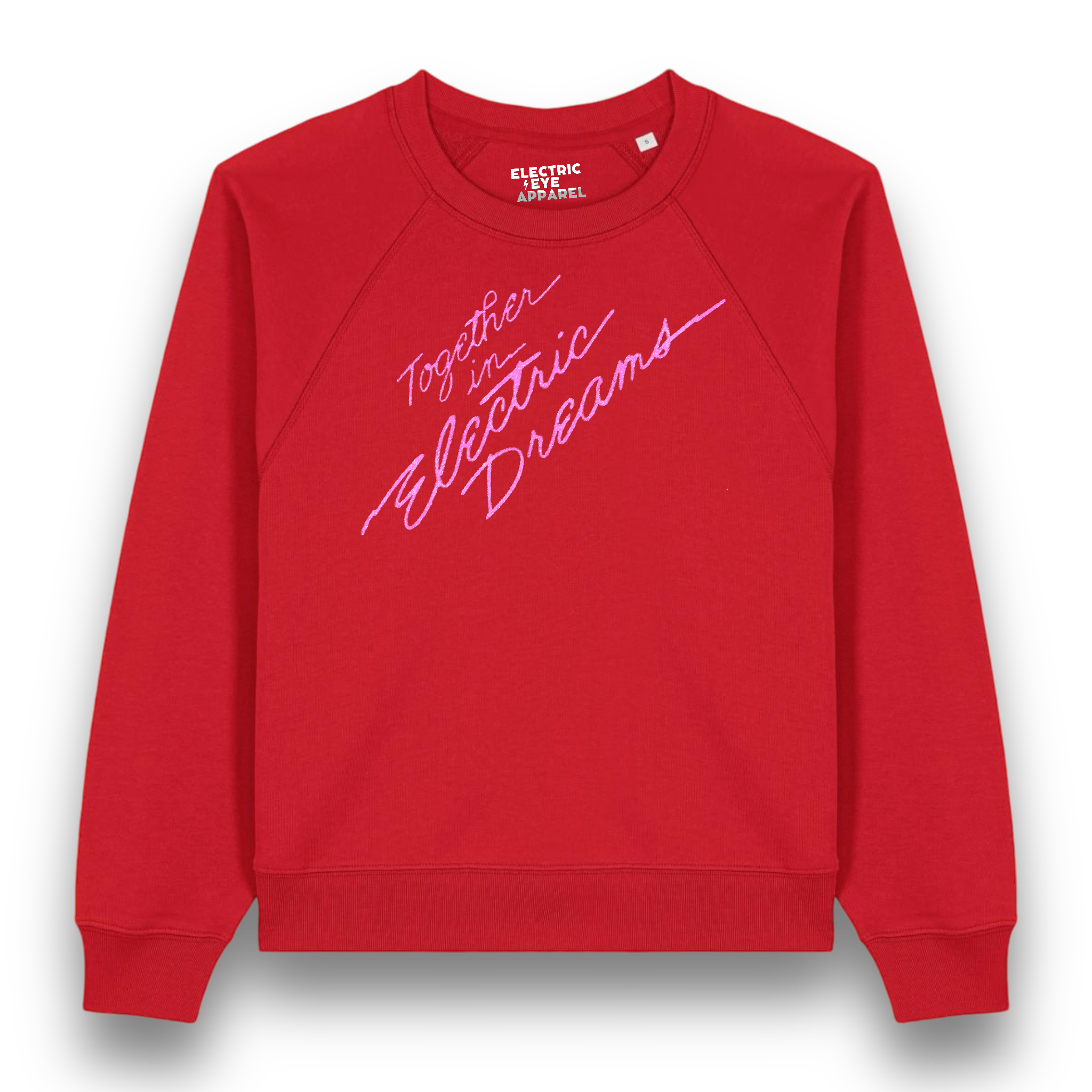 Limited Edition 'TOGETHER IN ELECTRIC DREAMS' 1980s style glitter embroidered organic women's raglan 'clara' sweatshirt - inspired by Giorgio Moroder & Phil Oakey
