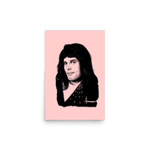70's Freddie Mercury Queen Hand-drawn Pop Art Premium Printed Poster - Blush