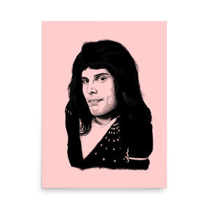 70's Freddie Mercury Queen Hand-drawn Pop Art Premium Printed Poster - Blush