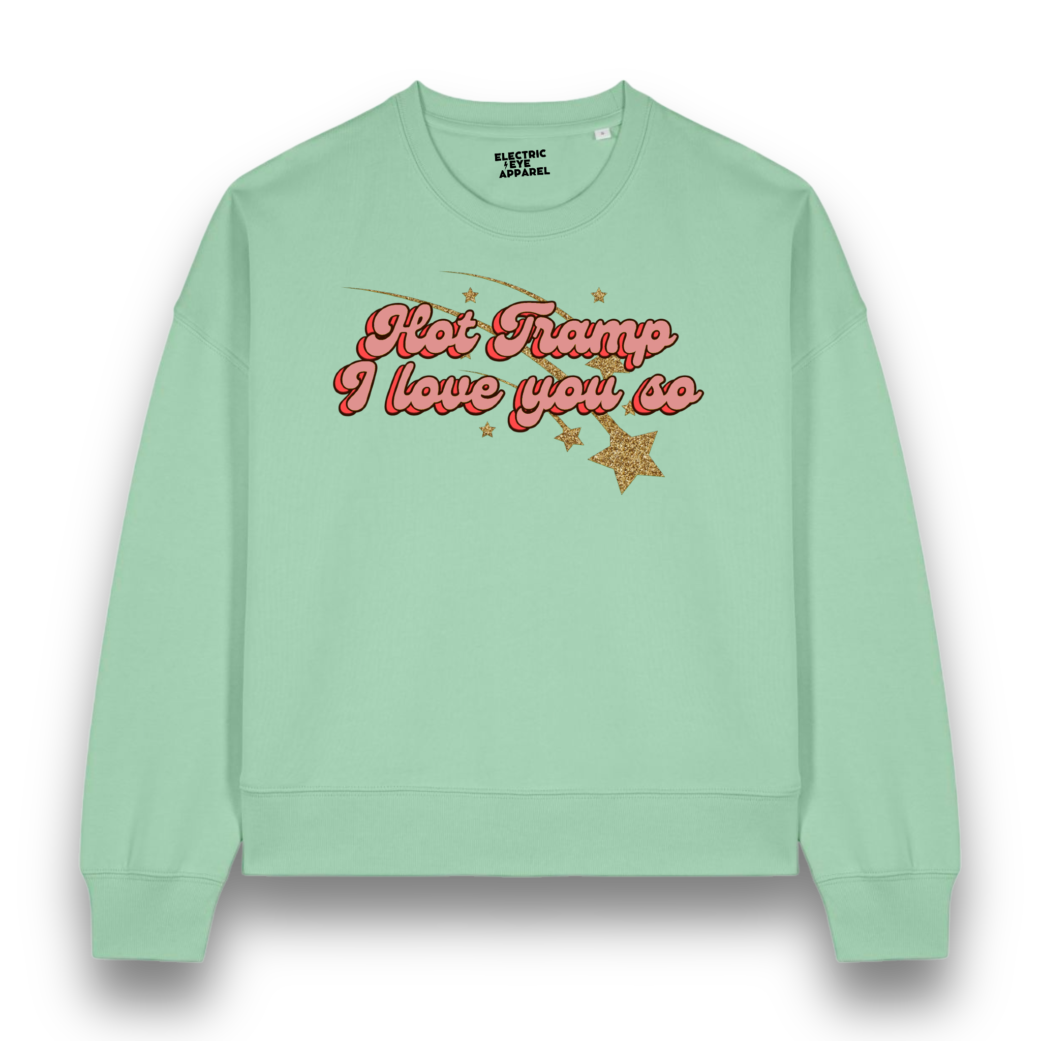 Limited Edition 'HOT TRAMP I LOVE YOU SO' 1970s glitter star embroidered organic women's dropped shoulder 'alma' sweatshirt - inspired by David Bowie