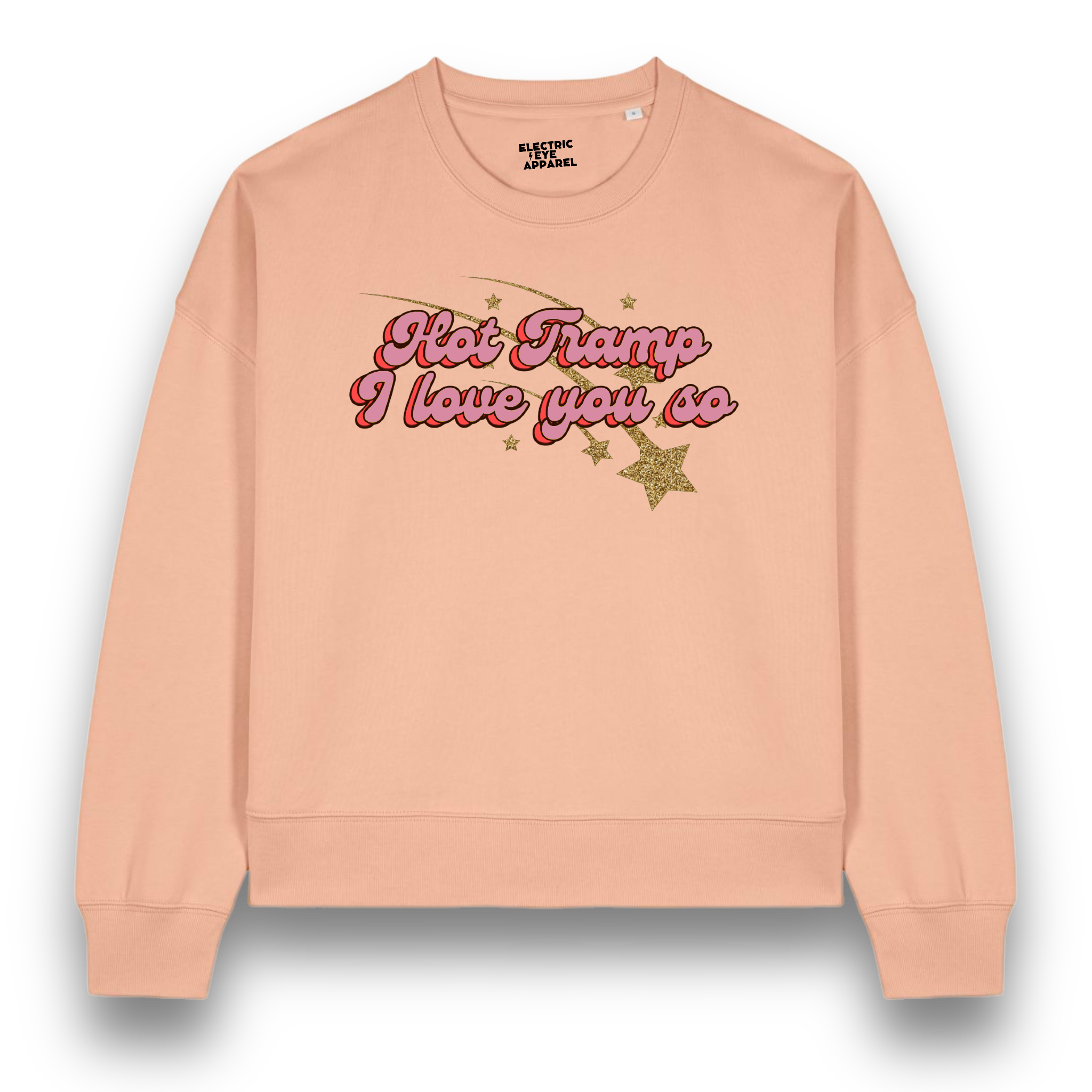Limited Edition 'HOT TRAMP I LOVE YOU SO' 1970s glitter star embroidered organic women's dropped shoulder 'alma' sweatshirt - inspired by David Bowie