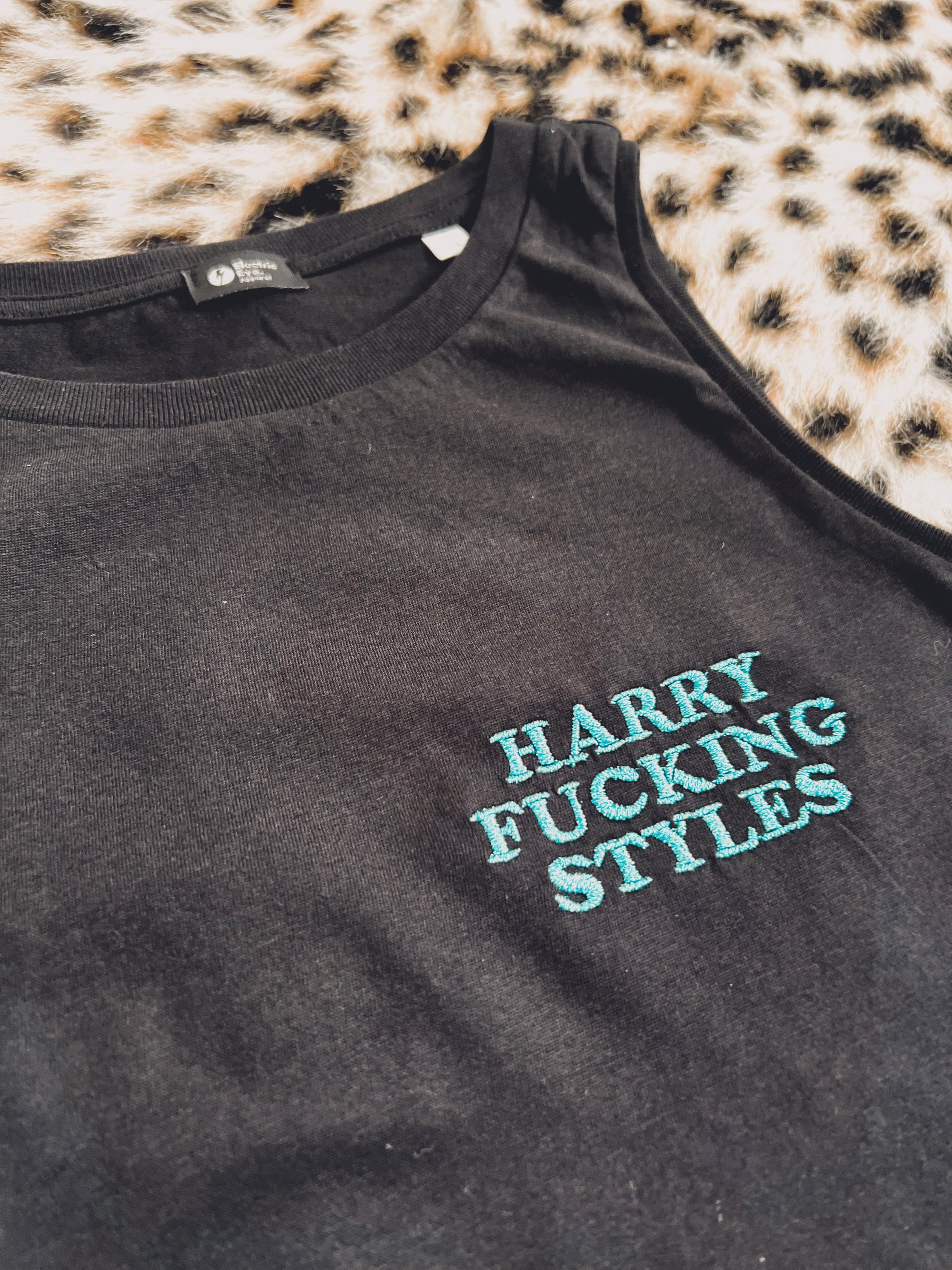 SAMPLE SALE ‘HARRY F*CKING STYLES’ LEFT CHEST EMBROIDERED WOMEN'S CROPPED ORGANIC COTTON 'DANCER' TANK TOP (SIZE XS)