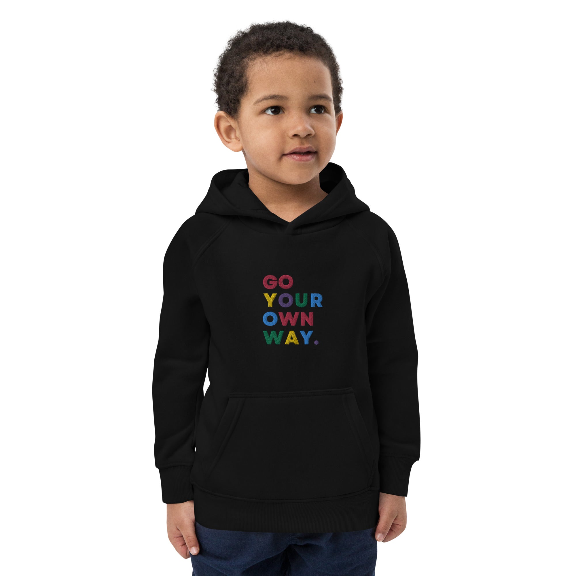Go Your Own Way - Multicoloured Premium Embroidered Kids Organic hoodie