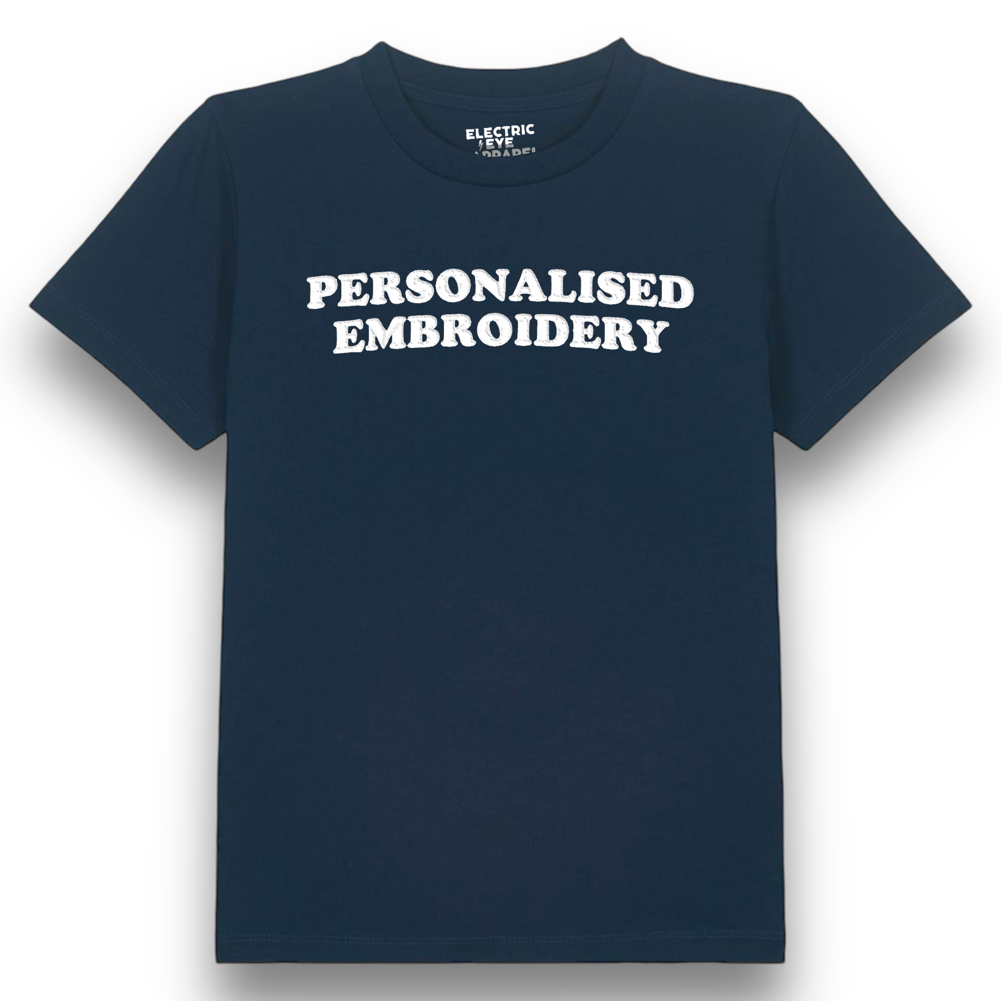 Personalised Lyric Centre Chest Embroidered premium organic iconic kids classic 'Mini Rocker' t-shirt - choose your own lyrics, font and thread colour