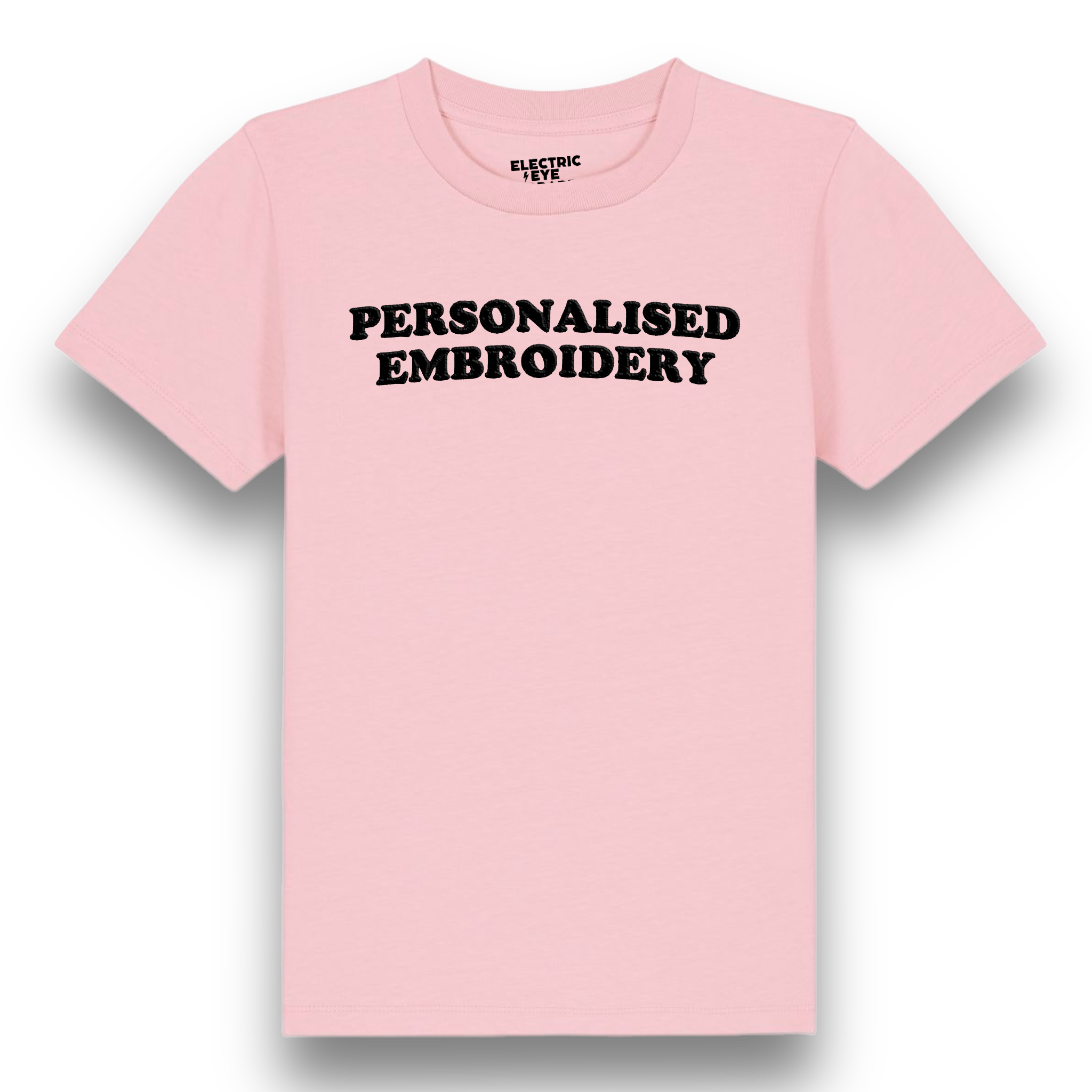 Personalised Lyric Centre Chest Embroidered premium organic iconic kids classic 'Mini Rocker' t-shirt - choose your own lyrics, font and thread colour