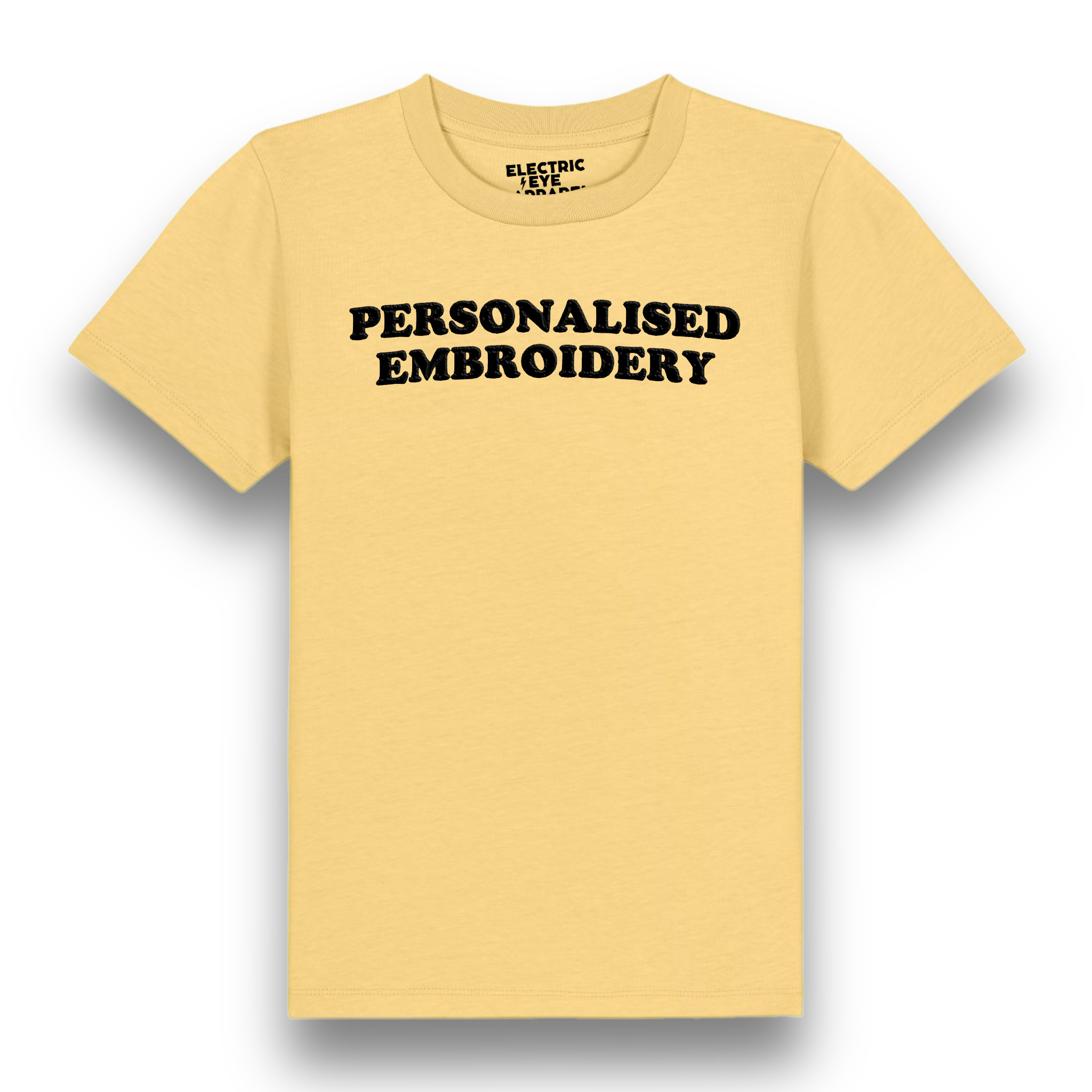 Personalised Lyric Centre Chest Embroidered premium organic iconic kids classic 'Mini Rocker' t-shirt - choose your own lyrics, font and thread colour