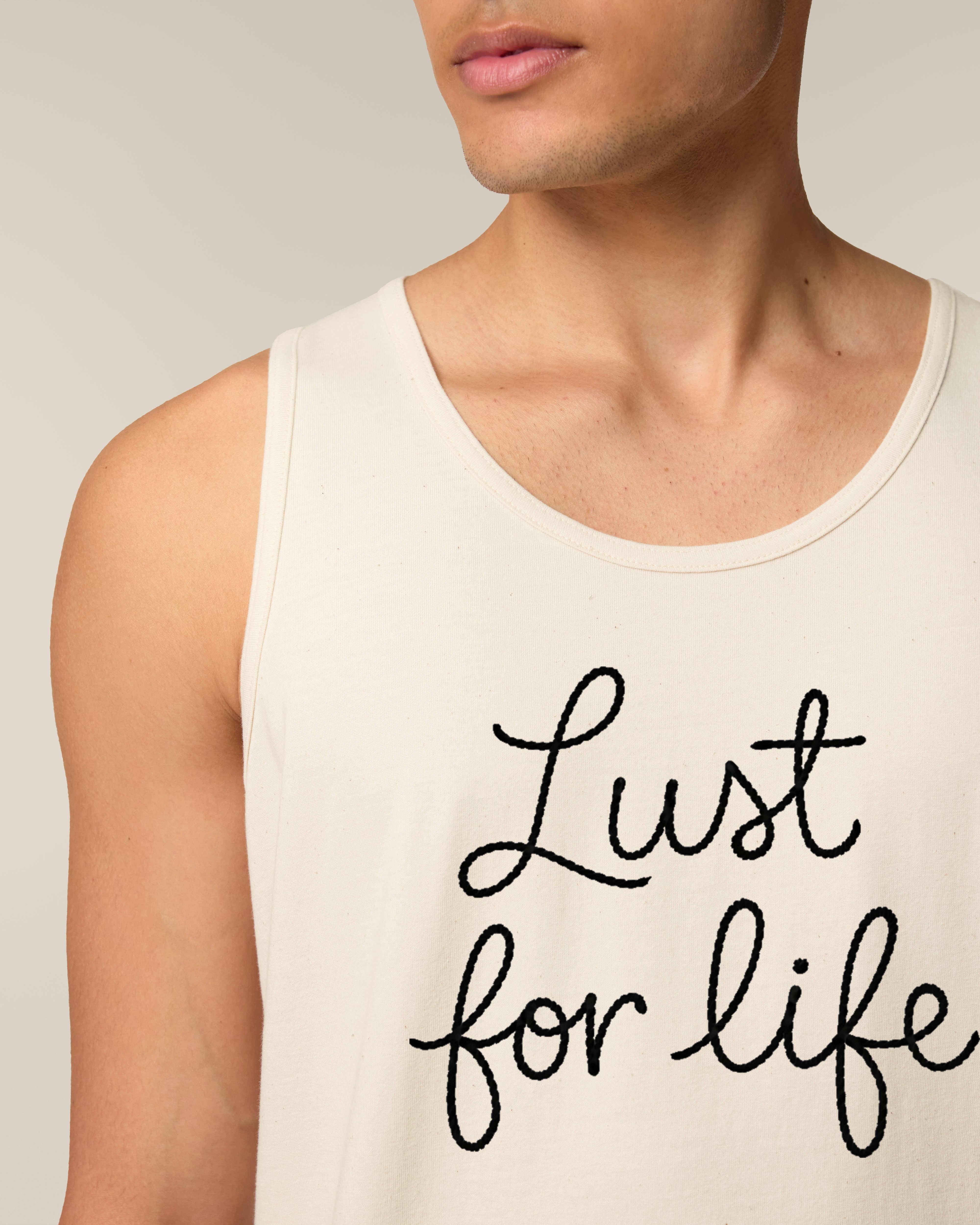 'LUST FOR LIFE' embroidered premium organic men's Stancer tank