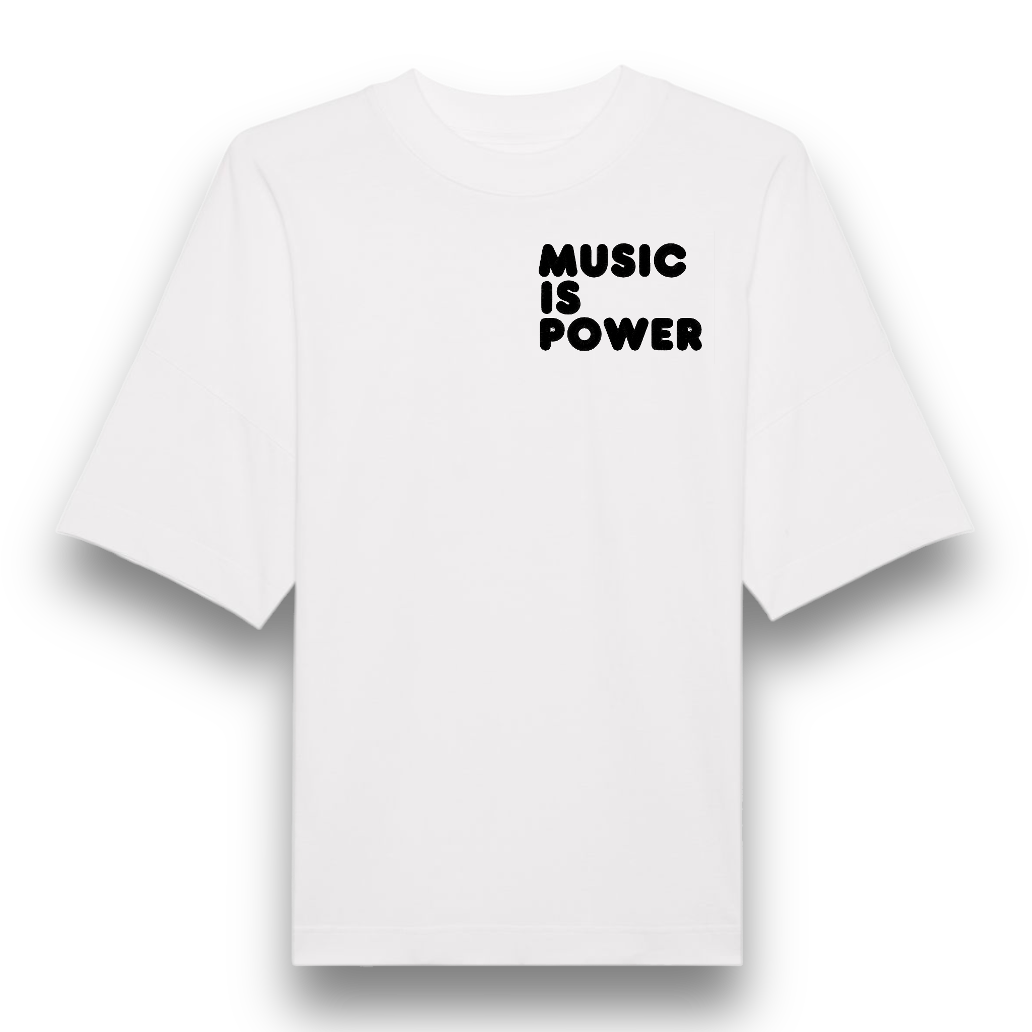 'MUSIC IS POWER' embroidered heavy weight organic cotton men's drop shoulder 'blaster' t-shirt - inspired by Richard Ashcroft
