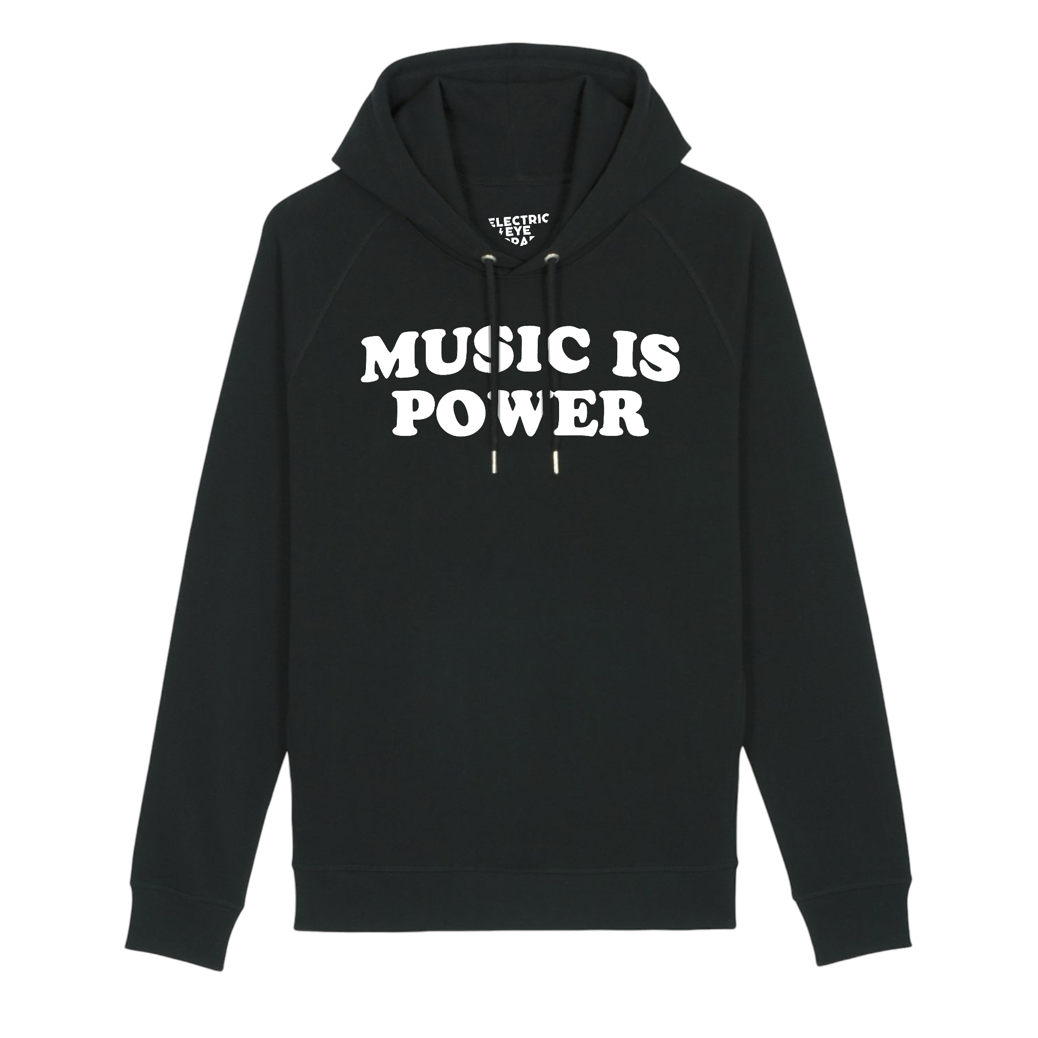 'MUSIC IS POWER' embroidered organic unisex side pocket 'sider' hoodie