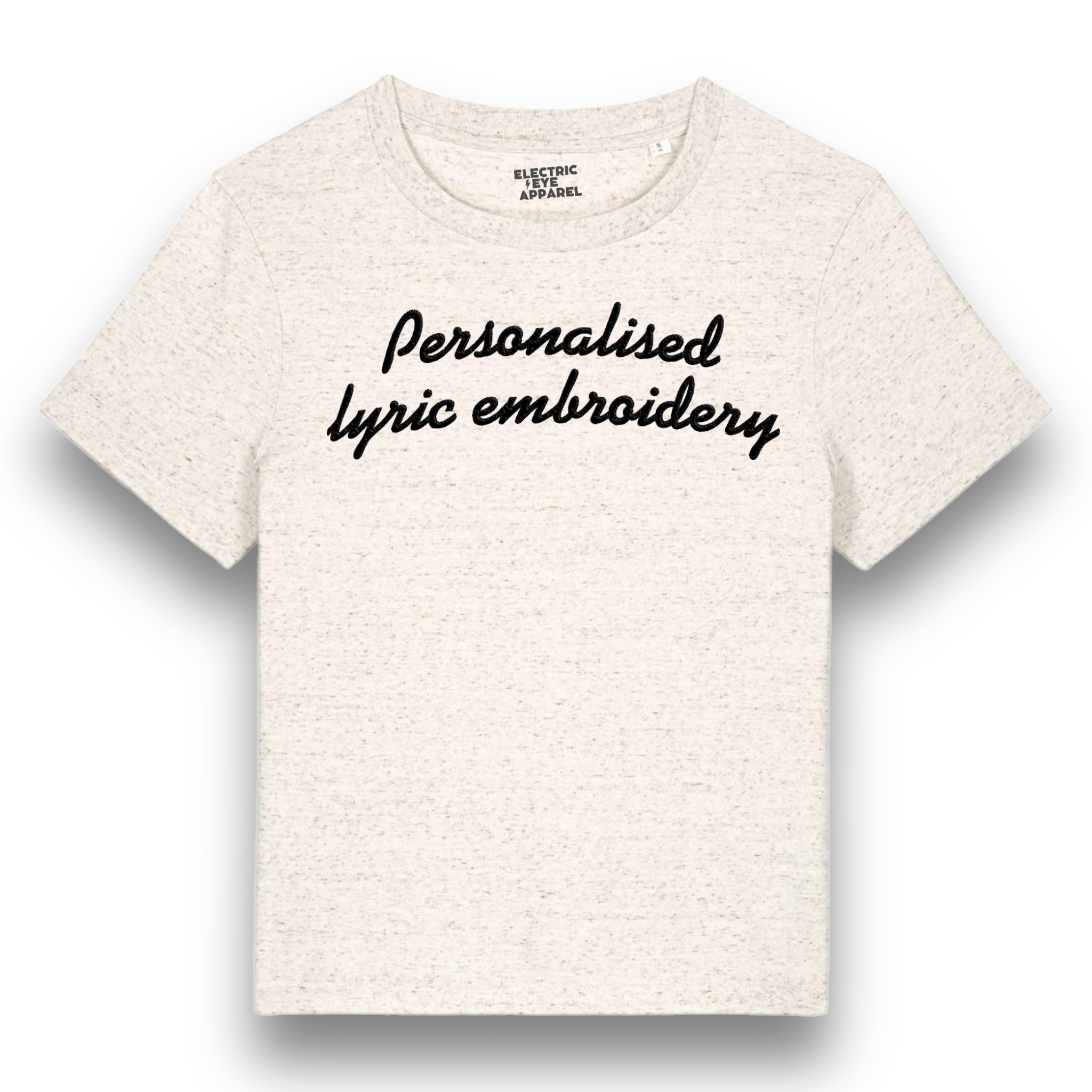 Personalised Lyric Centre Chest Embroidered premium organic iconic women's 'Muser' t-shirt - choose your own lyrics, font and thread colour