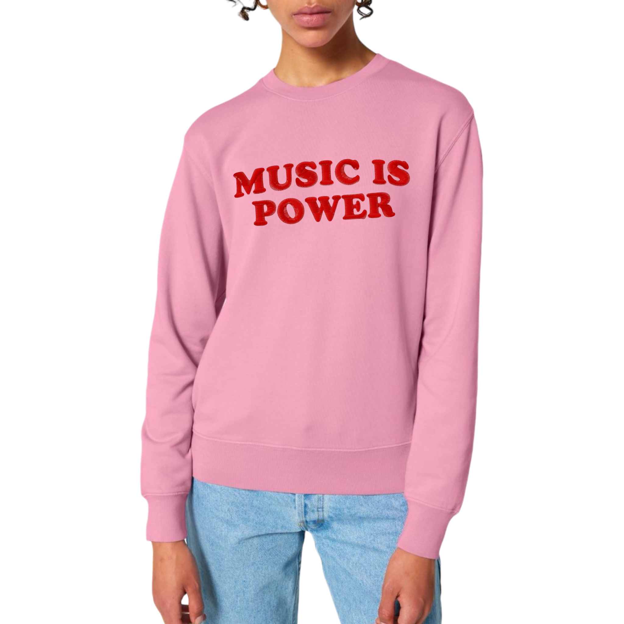 'MUSIC IS POWER' embroidered organic unisex vintage style sweatshirt