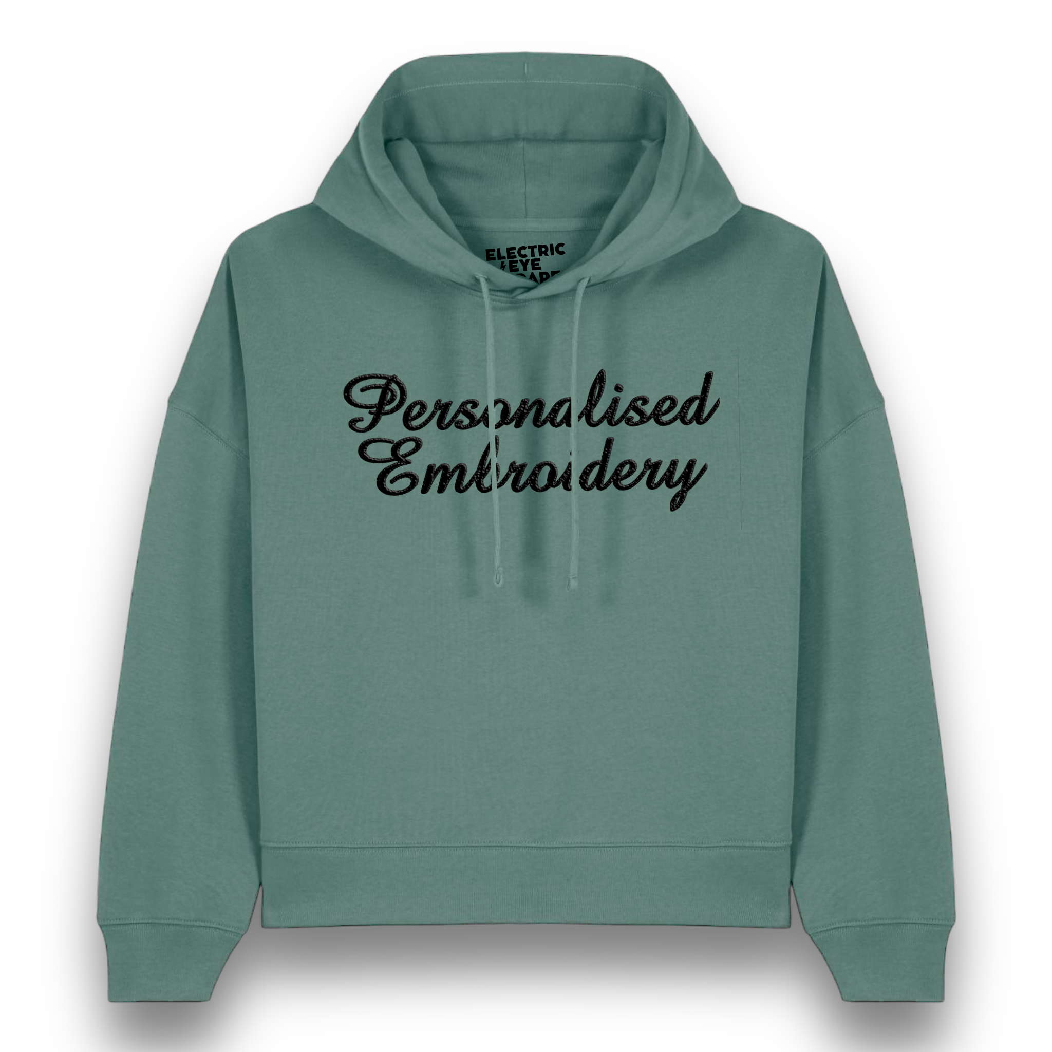 Personalised Lyric Centre Chest Embroidered premium organic women's drop shoulder 'Nora' hoodie - choose your own lyrics, font and thread colour