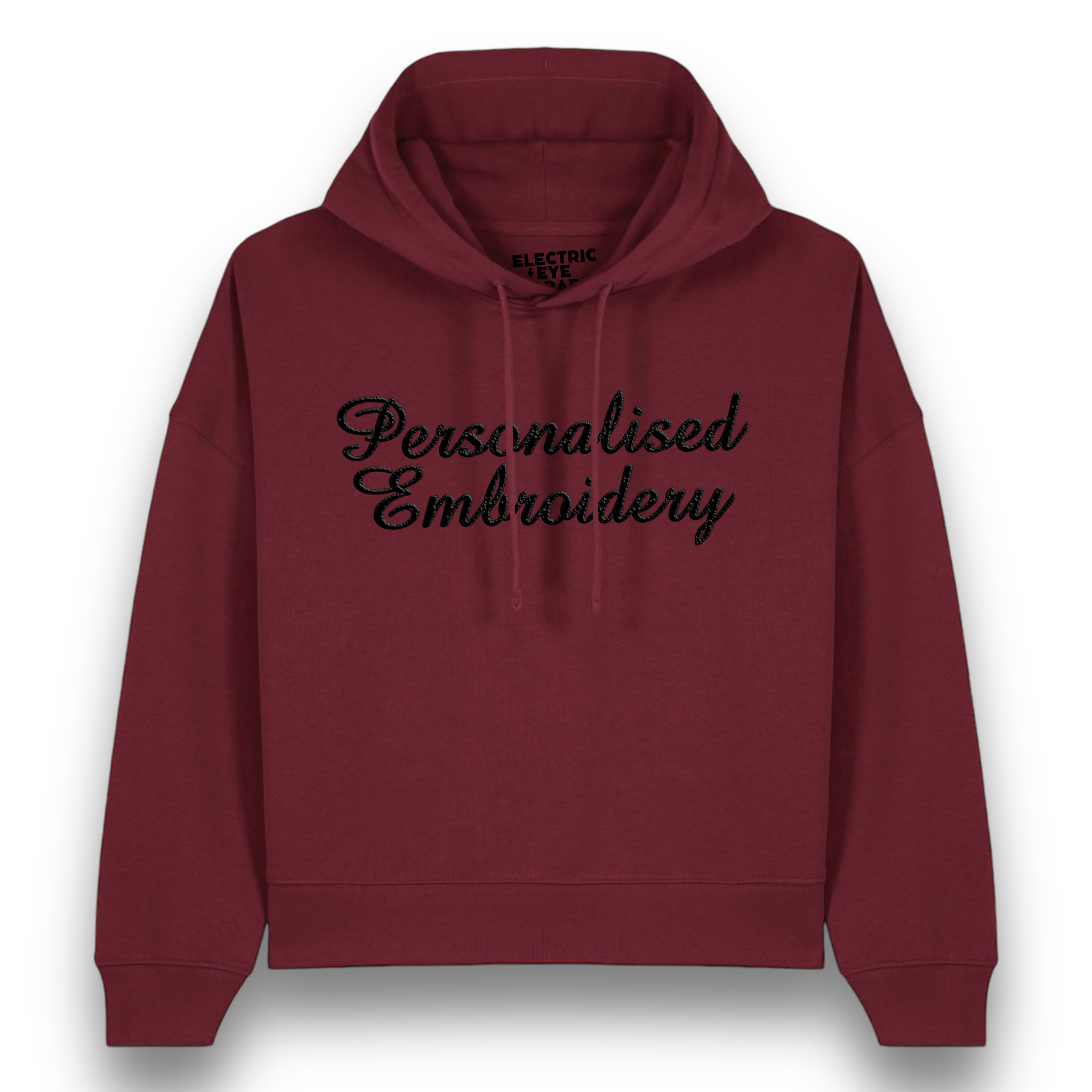 Personalised Lyric Centre Chest Embroidered premium organic women's drop shoulder 'Nora' hoodie - choose your own lyrics, font and thread colour