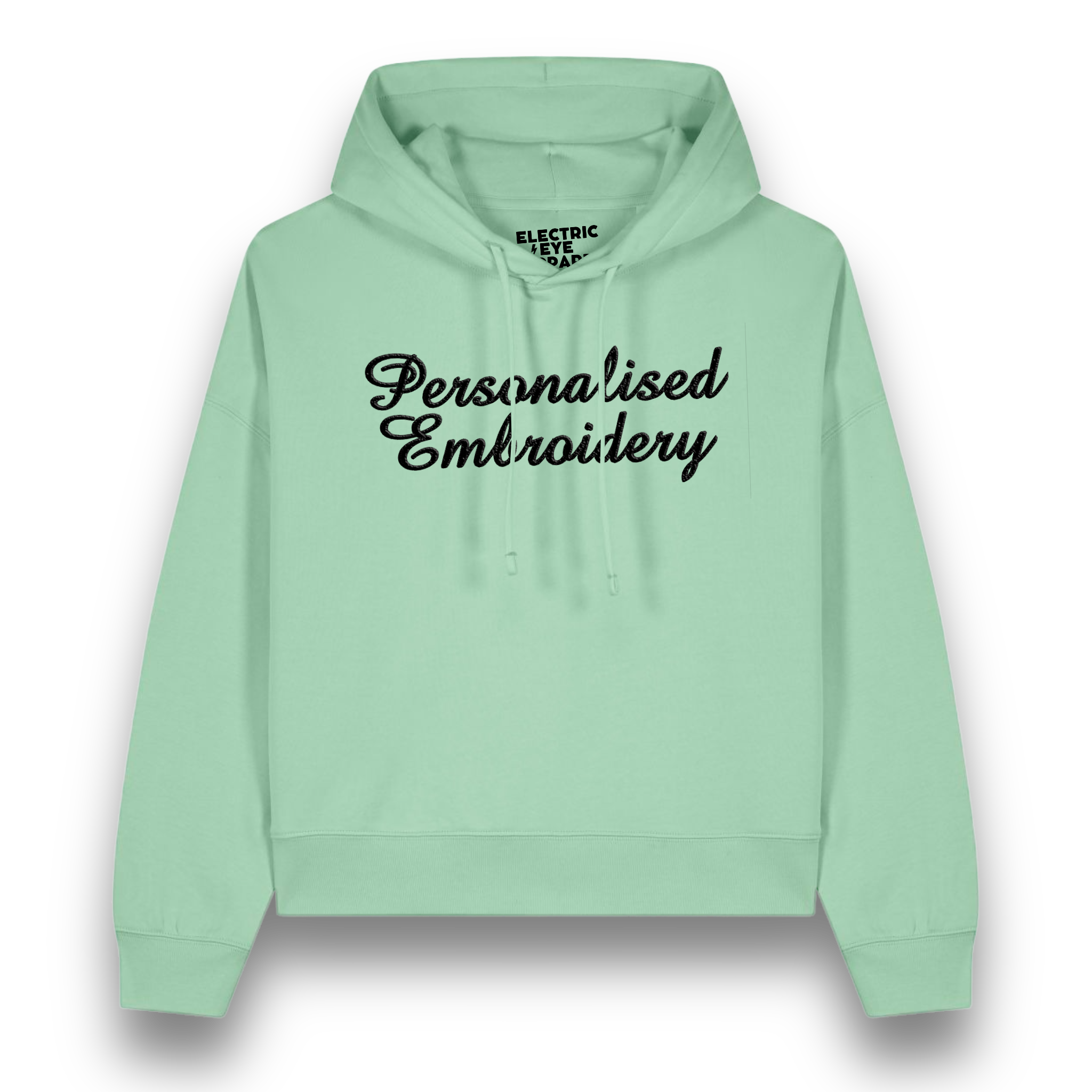 Personalised Lyric Centre Chest Embroidered premium organic women's drop shoulder 'Nora' hoodie - choose your own lyrics, font and thread colour
