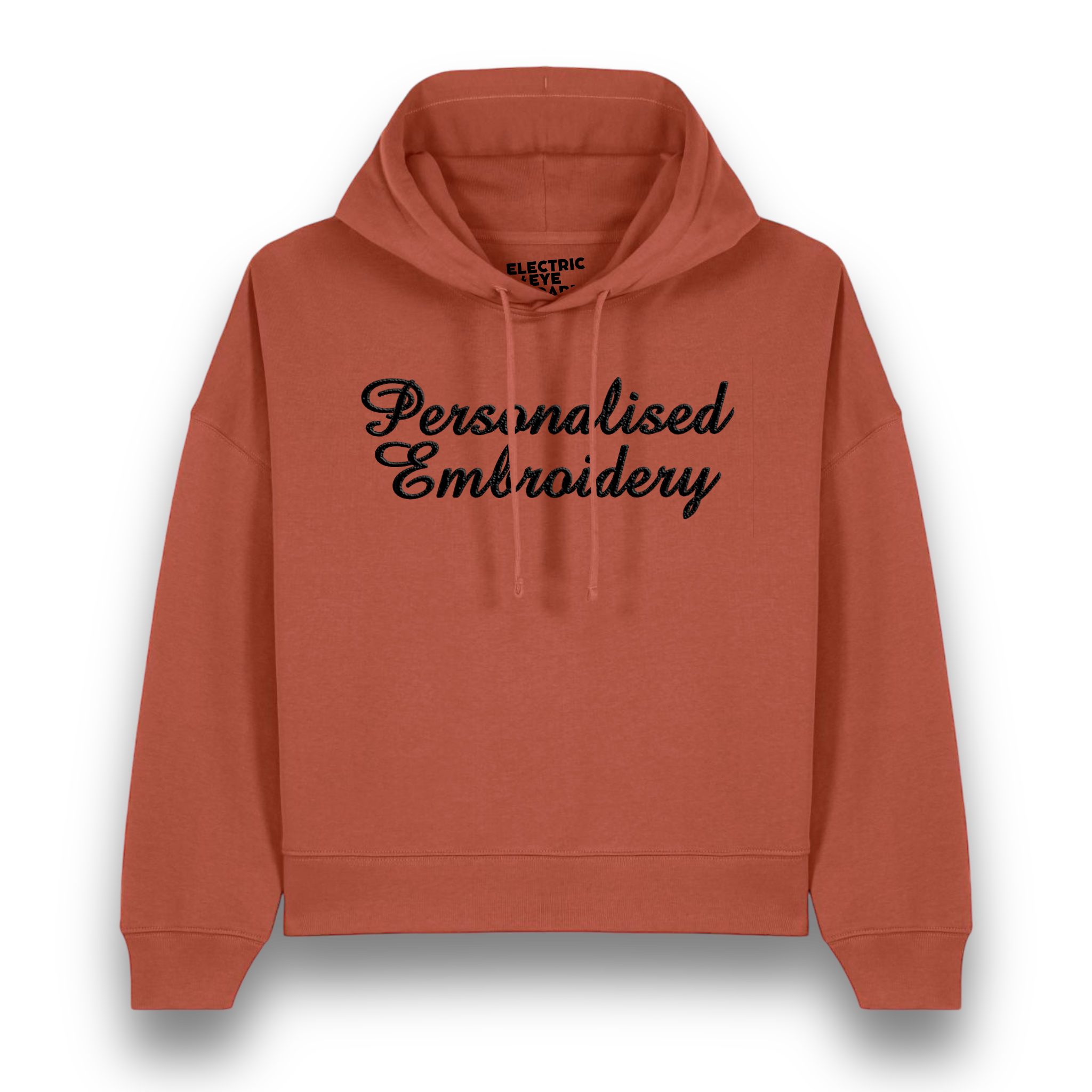 Personalised Lyric Centre Chest Embroidered premium organic women's drop shoulder 'Nora' hoodie - choose your own lyrics, font and thread colour