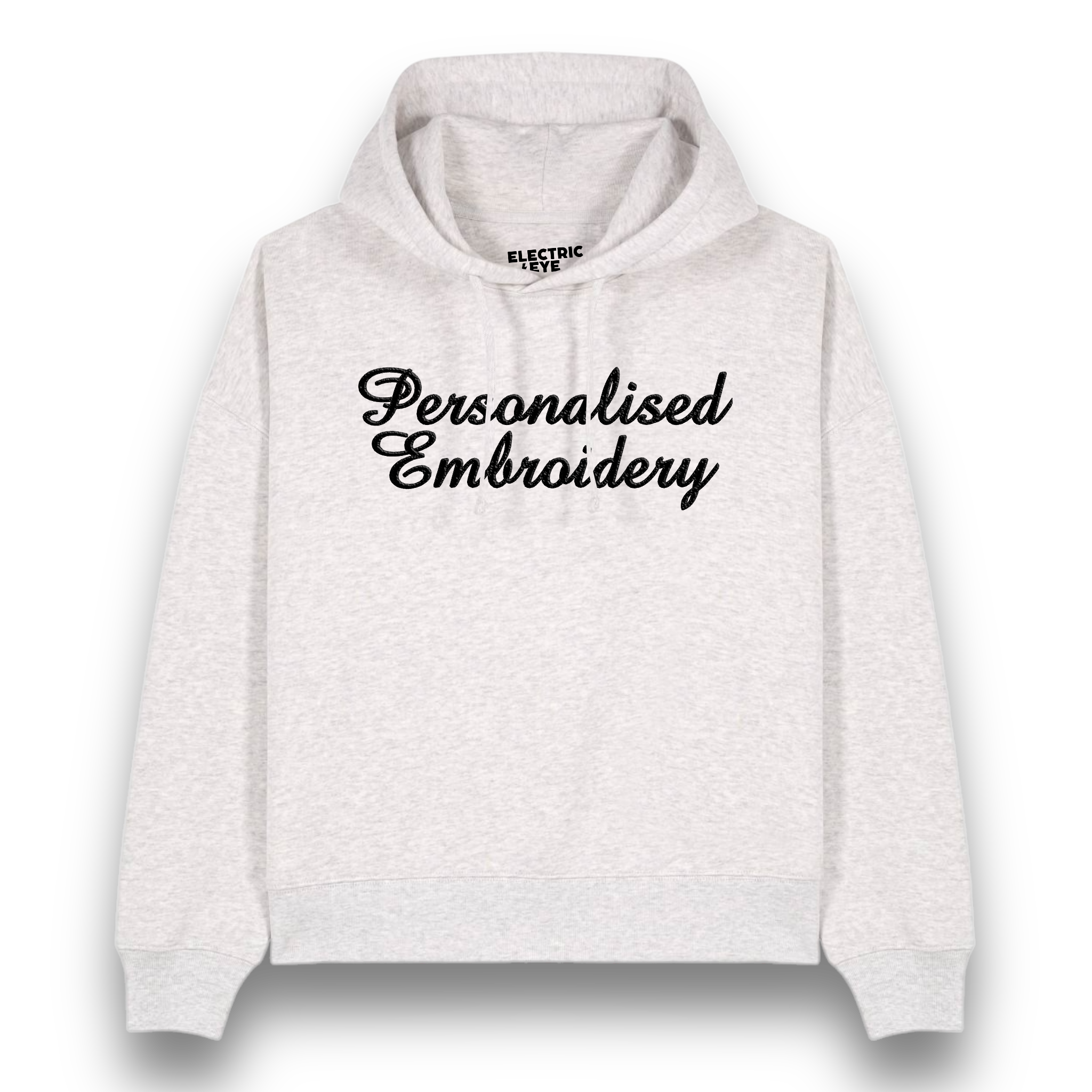 Personalised Lyric Centre Chest Embroidered premium organic women's drop shoulder 'Nora' hoodie - choose your own lyrics, font and thread colour