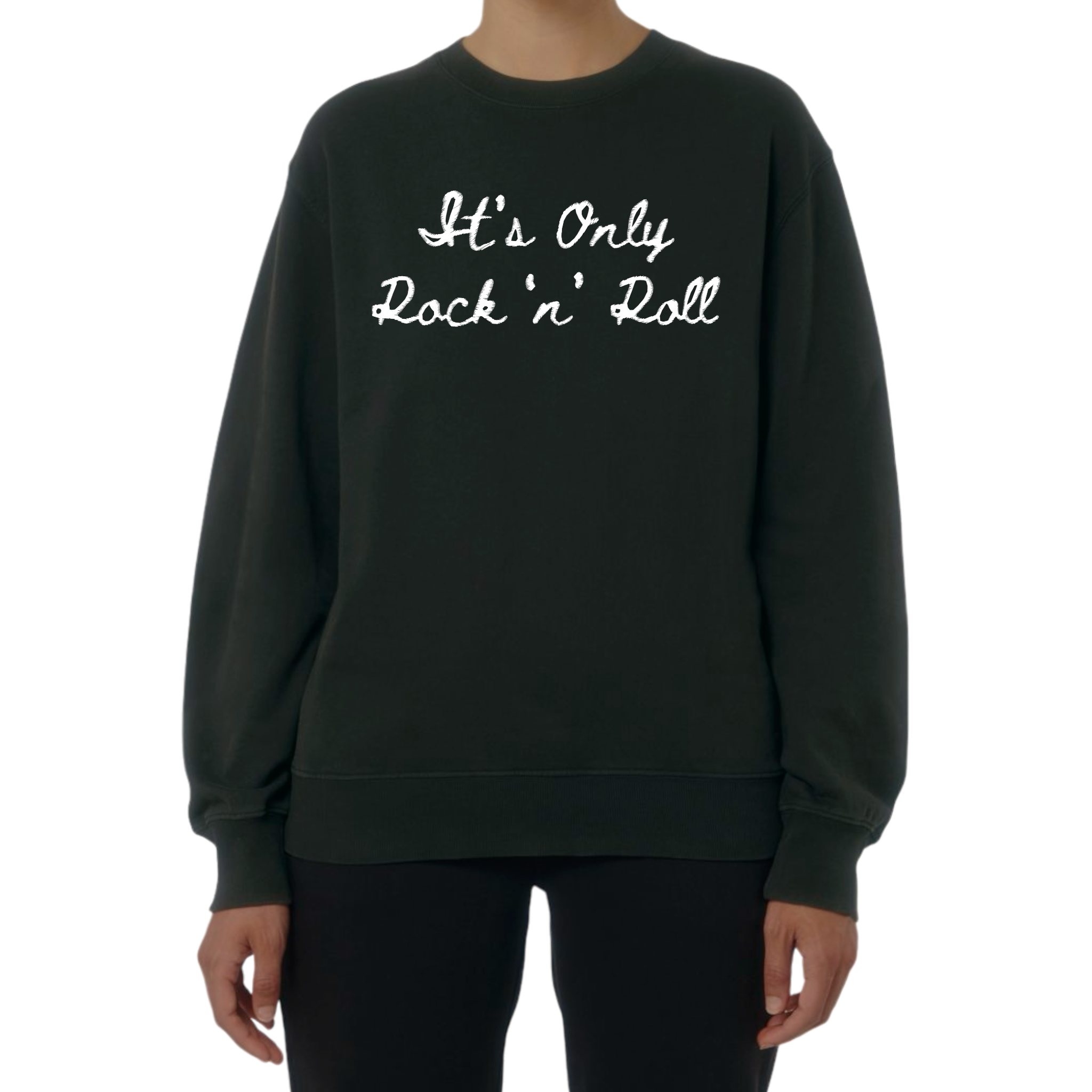 'IT'S ONLY ROCK 'N' ROLL' embroidered organic unisex 'matcher' vintage sweatshirt - inspired by The Rolling Stones